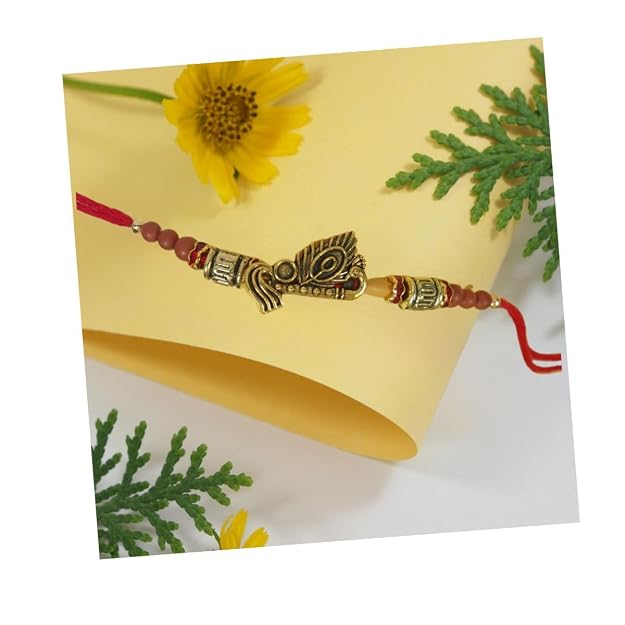 Mor Pankh Feather Rakhi with Roli Chawal & Raksha Bandhan Card