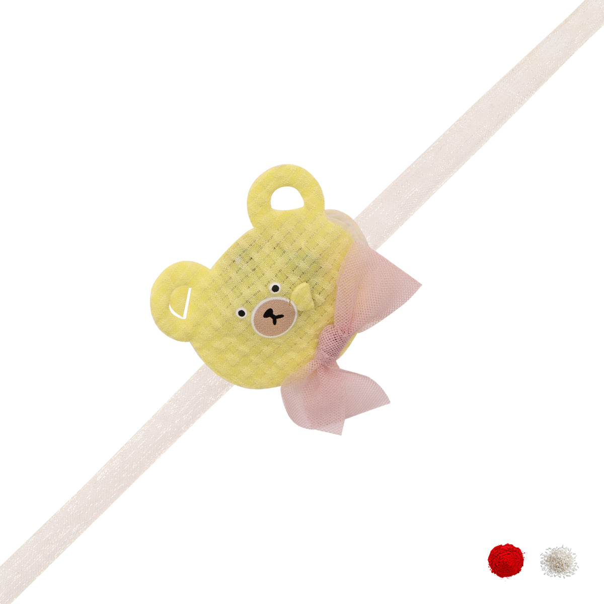 Adorable Yellow Teddy Bear Kid LED Light Rakhi with Roli Chawal & Rakshabandhan Card