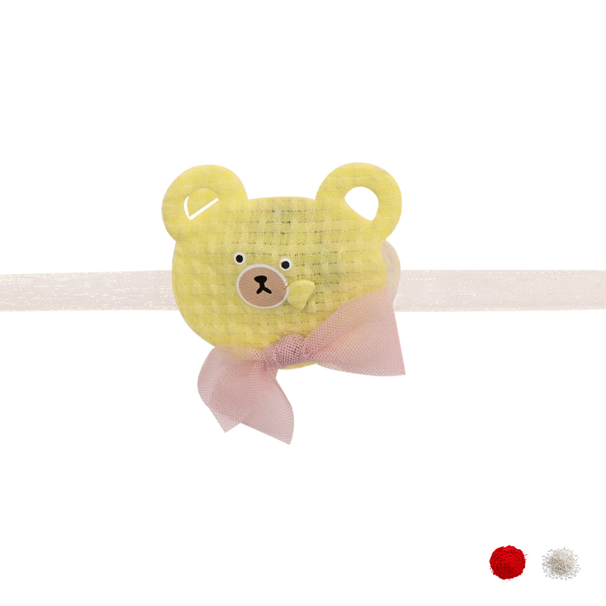 Adorable Yellow Teddy Bear Kid LED Light Rakhi with Roli Chawal & Rakshabandhan Card
