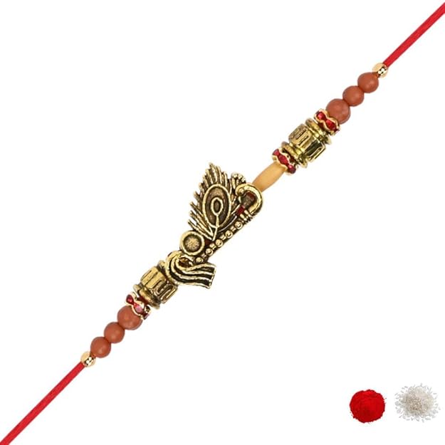 Mor Pankh Feather Rakhi with Roli Chawal & Raksha Bandhan Card