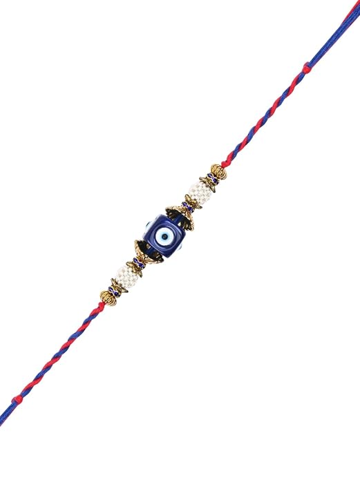 Evil Eye Pearl Beaded Rakhi with Roli Chawal & Raksha Bandhan Card
