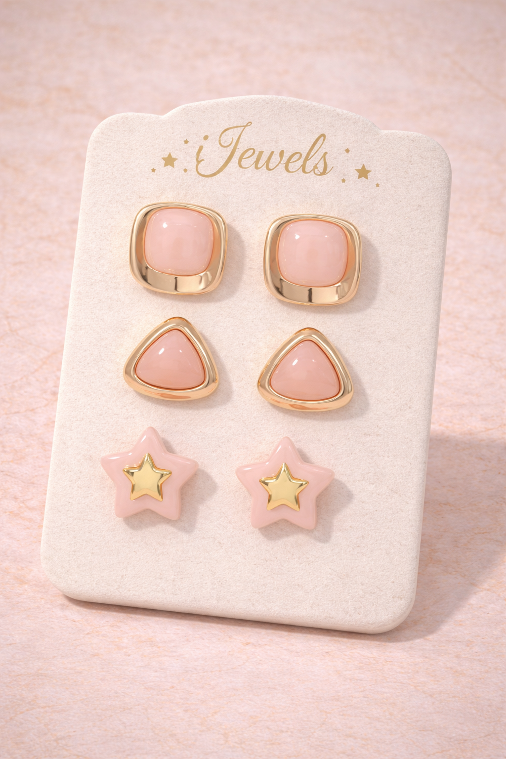 Peach Glow – Set of 3 Quirky Enamel Stud Earrings