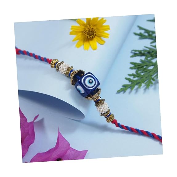 Evil Eye Pearl Beaded Rakhi with Roli Chawal & Raksha Bandhan Card