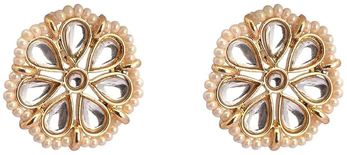 Eshaniya- Classic Kundan Floral Stud Earrings