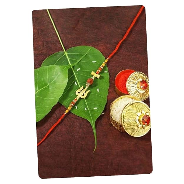 Trishul Rudraksha Thread Rakhi with Roli Chawal & Raksha Bandhan Card