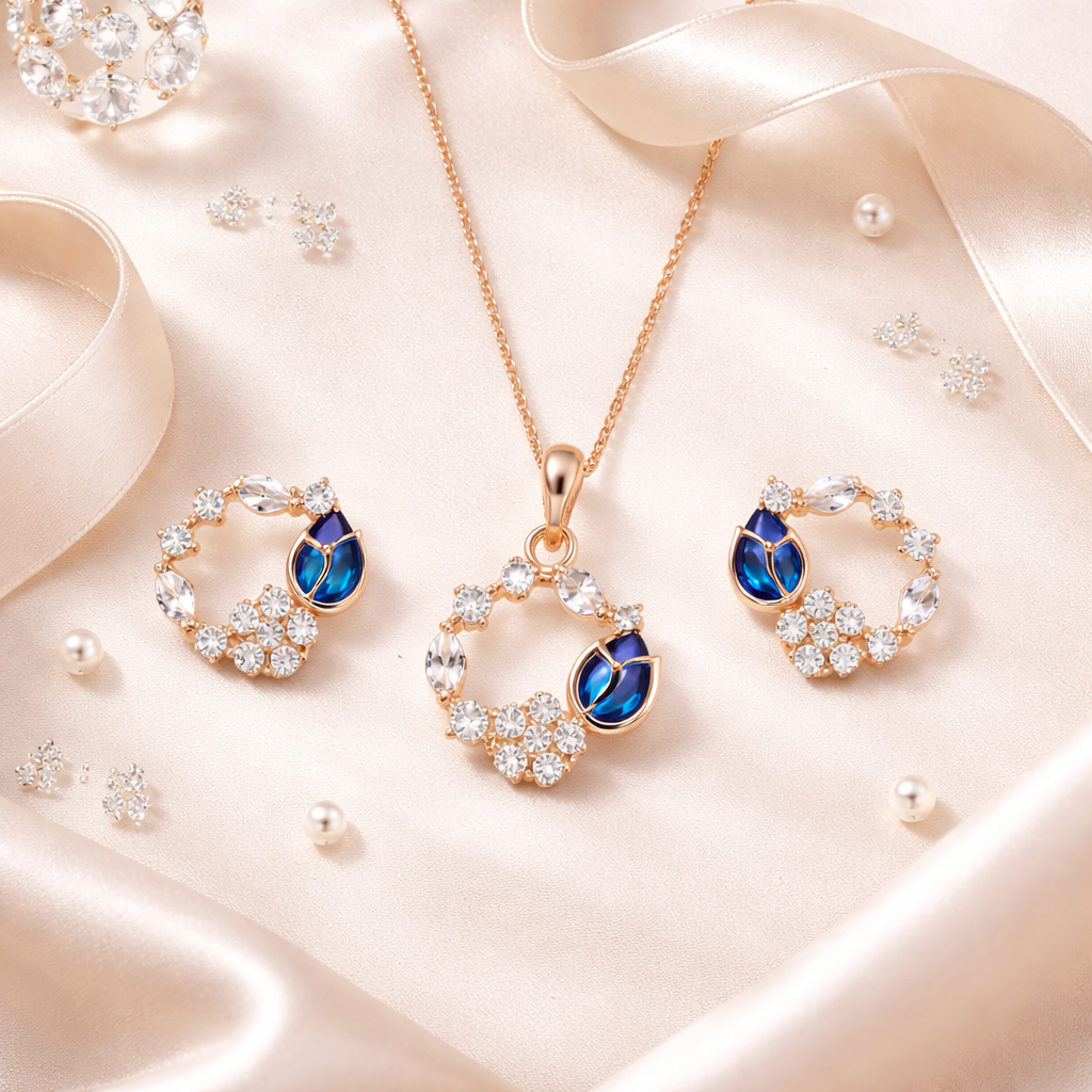 Ella Azure Blue stone Charm Necklace Set