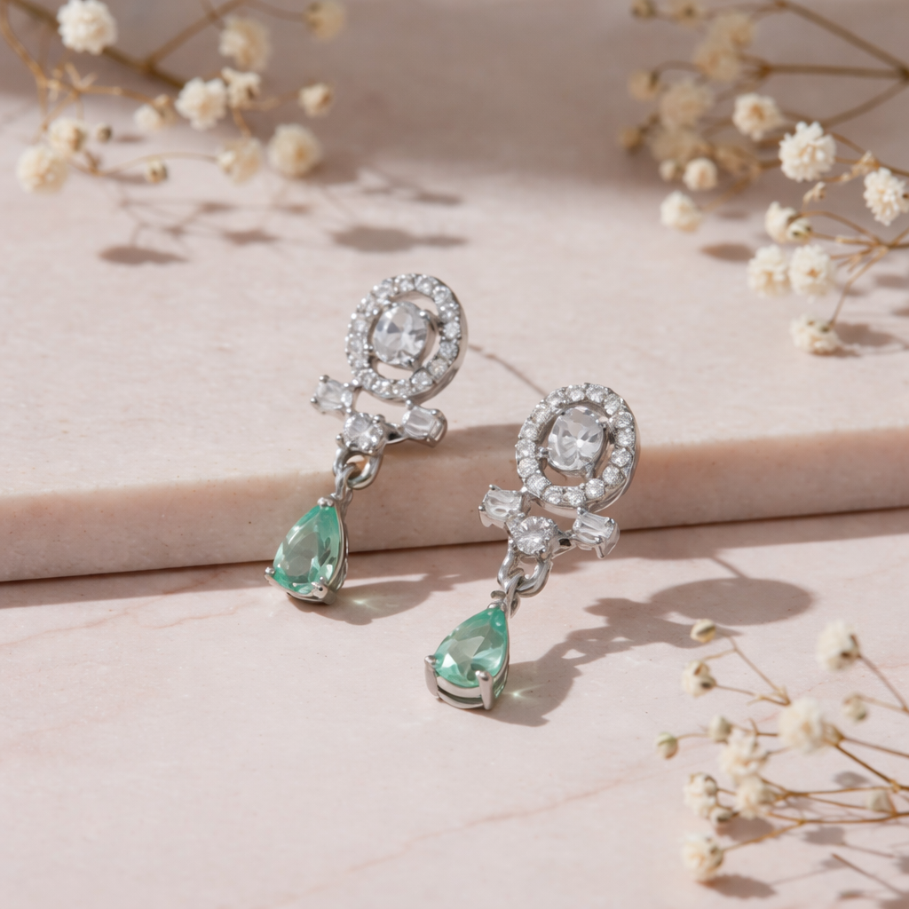 Kiaya- Mint Swirl Pear-Cut Drop Earrings in Sterling Silver