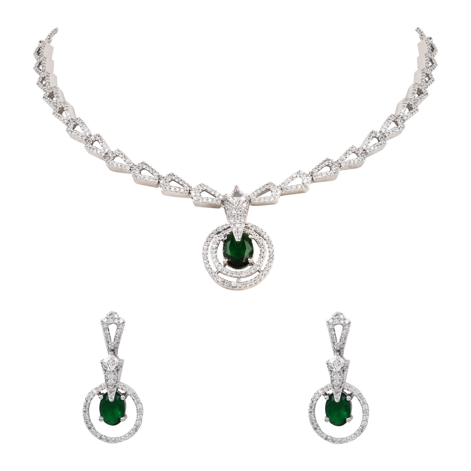 Aalisha - Silver Green Necklace Set