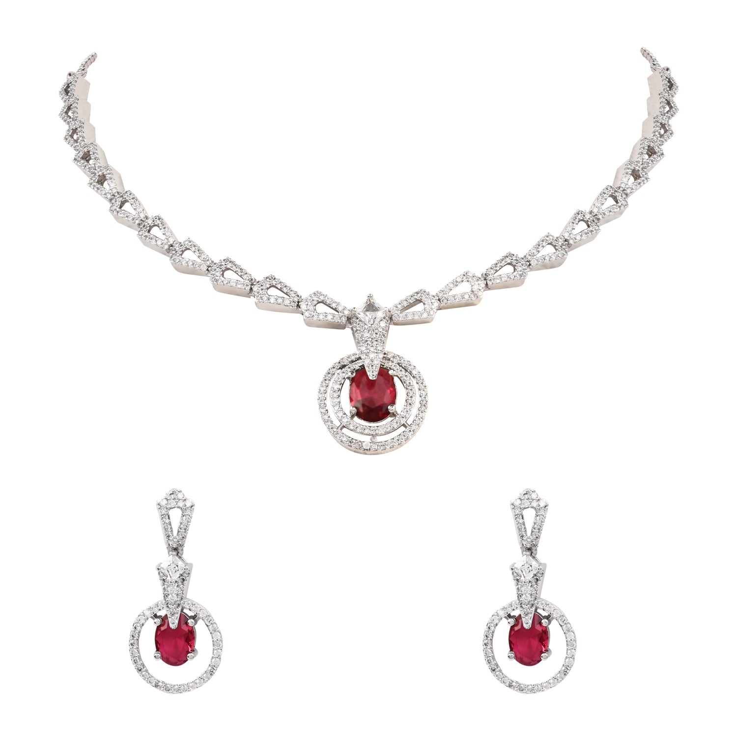 Aalisha - Silver Pink Necklace Set