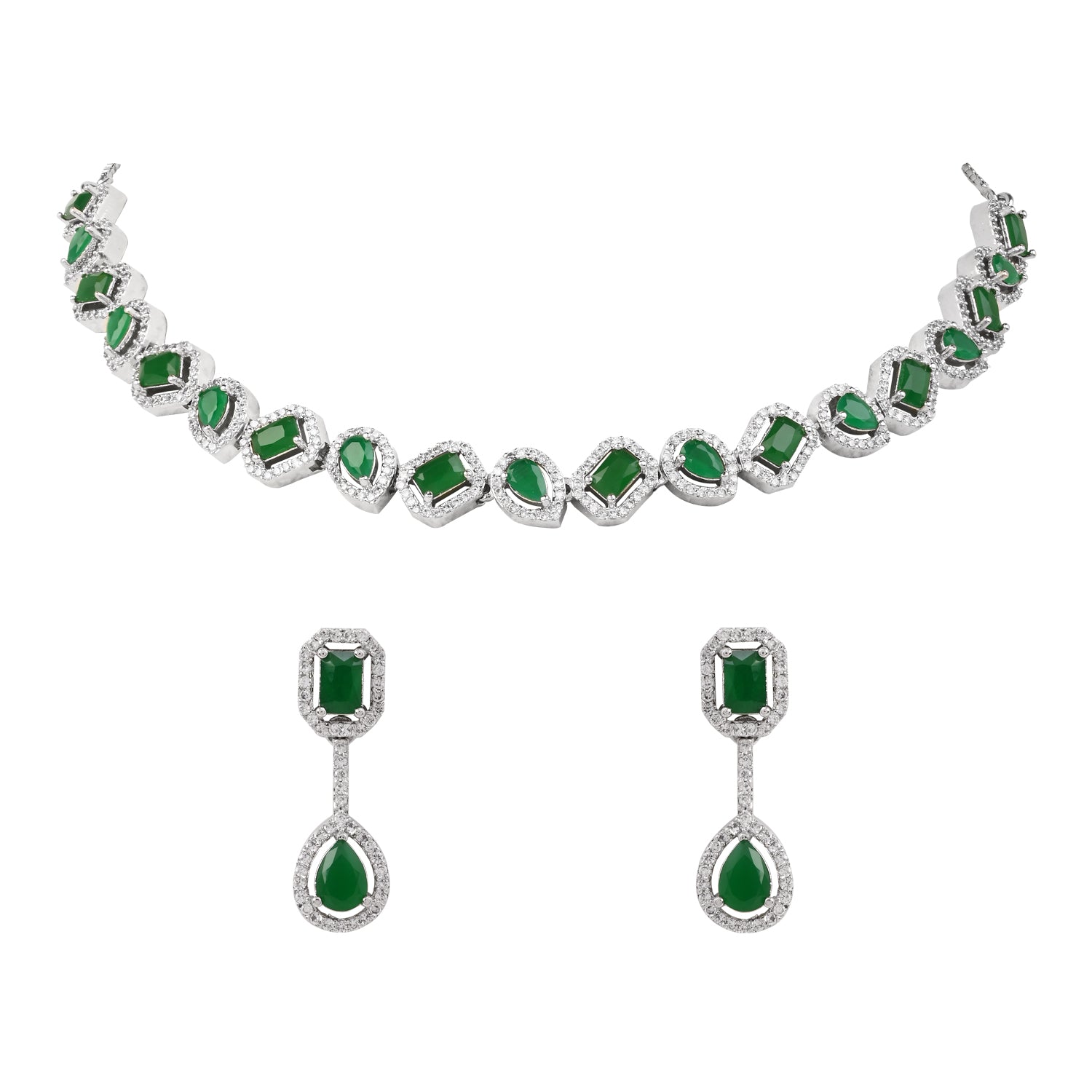 Aaesha - Silver Green Necklace Set