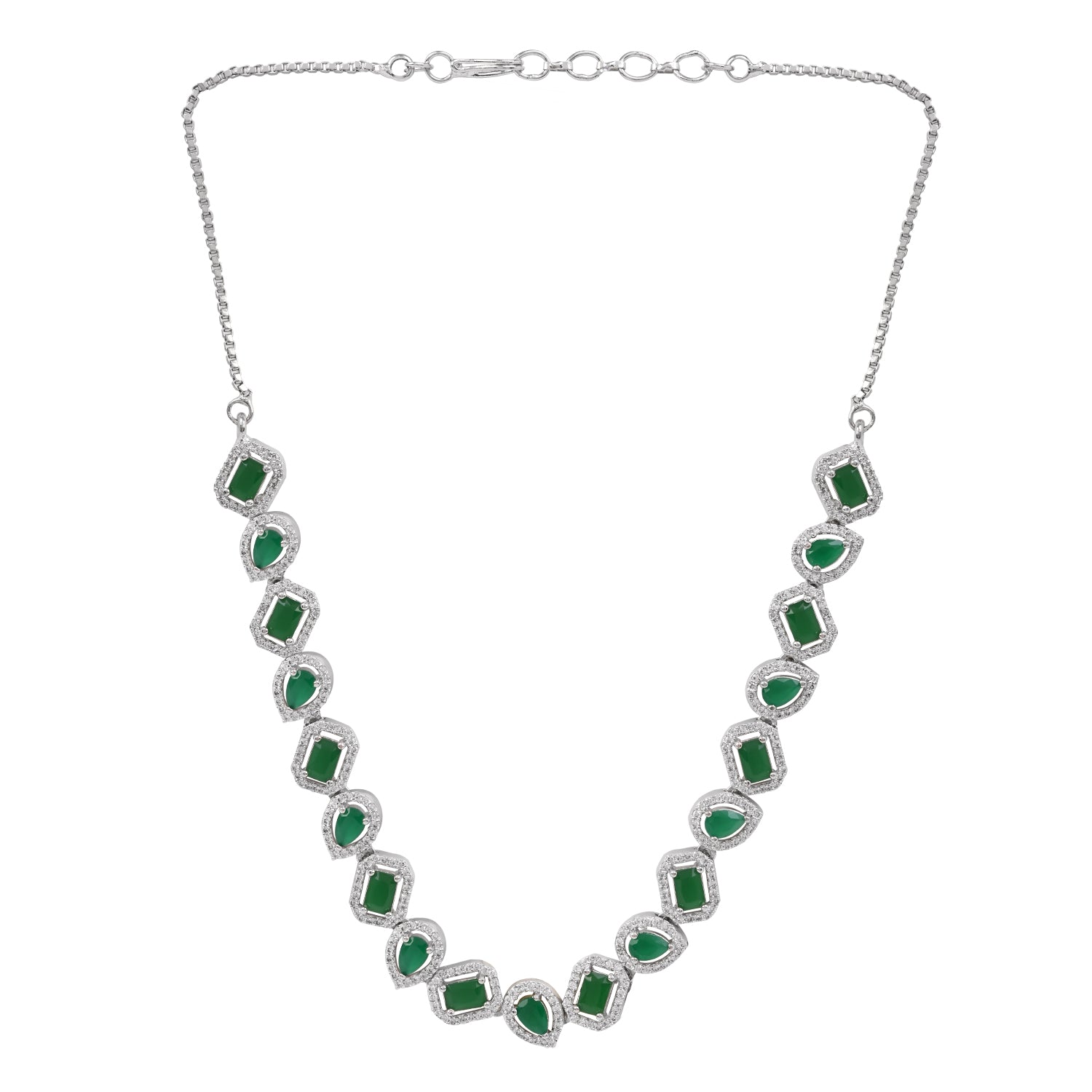Aaesha - Silver Green Necklace Set
