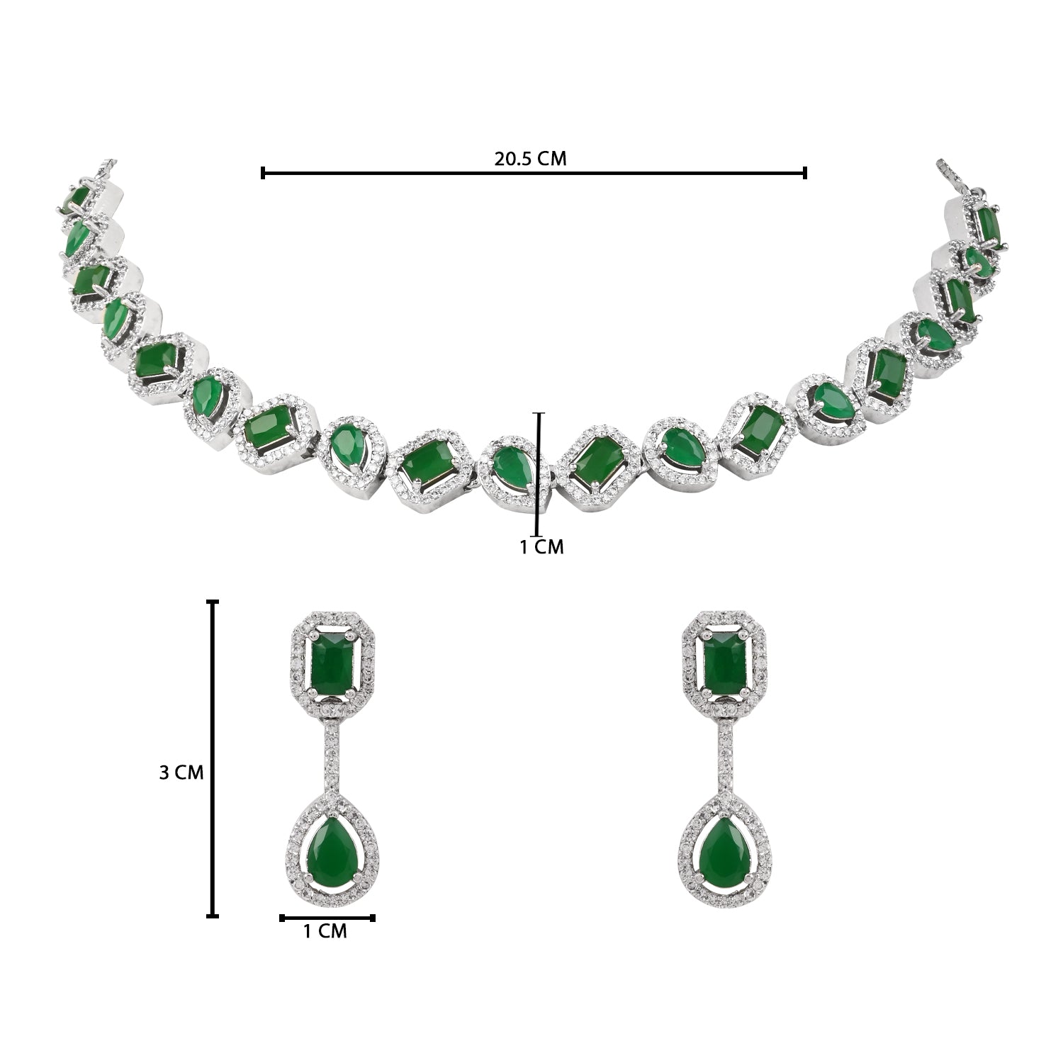 Aaesha - Silver Green Necklace Set