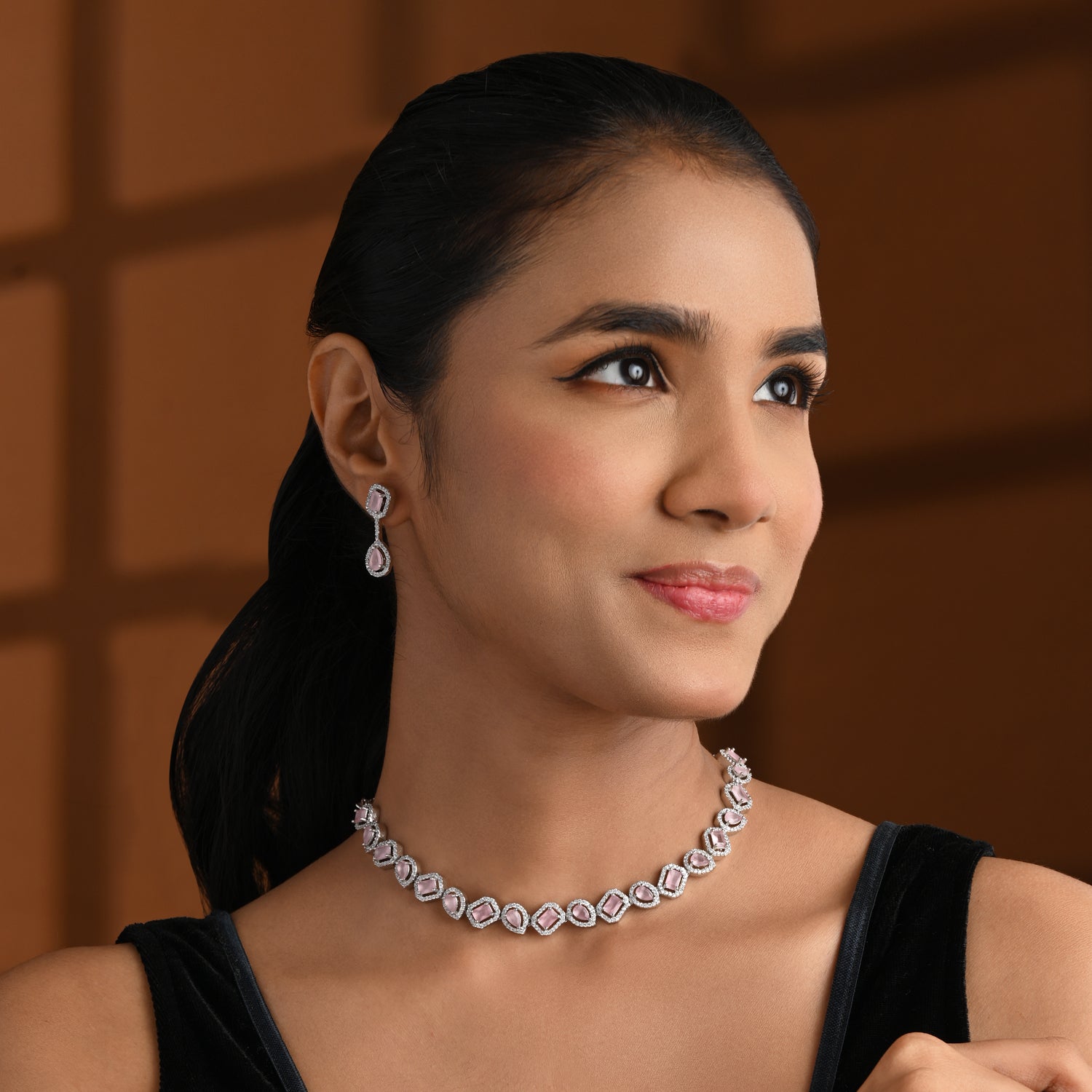 Aaesha - Silver Pink Necklace Set