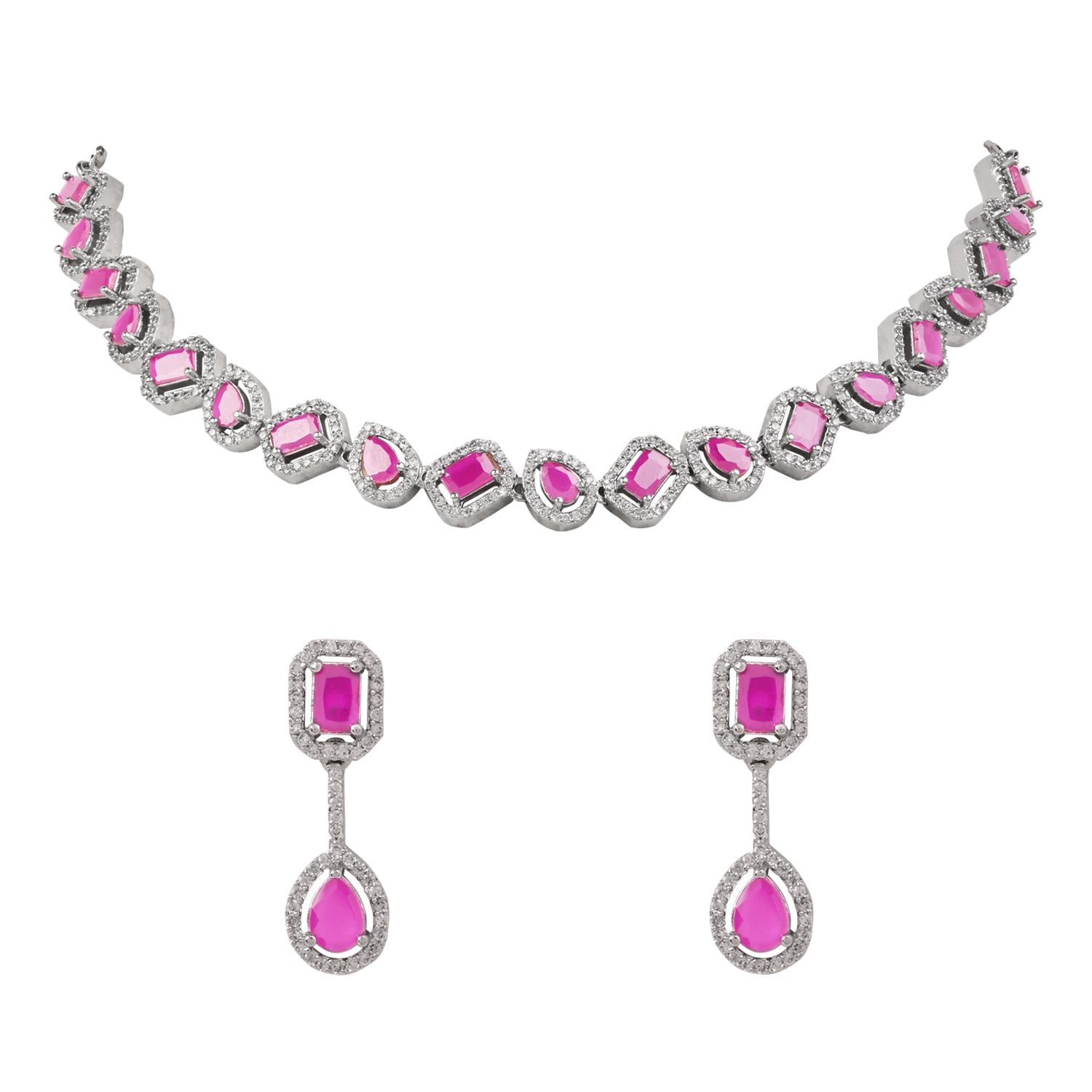 Aaesha - Silver Pink Necklace Set