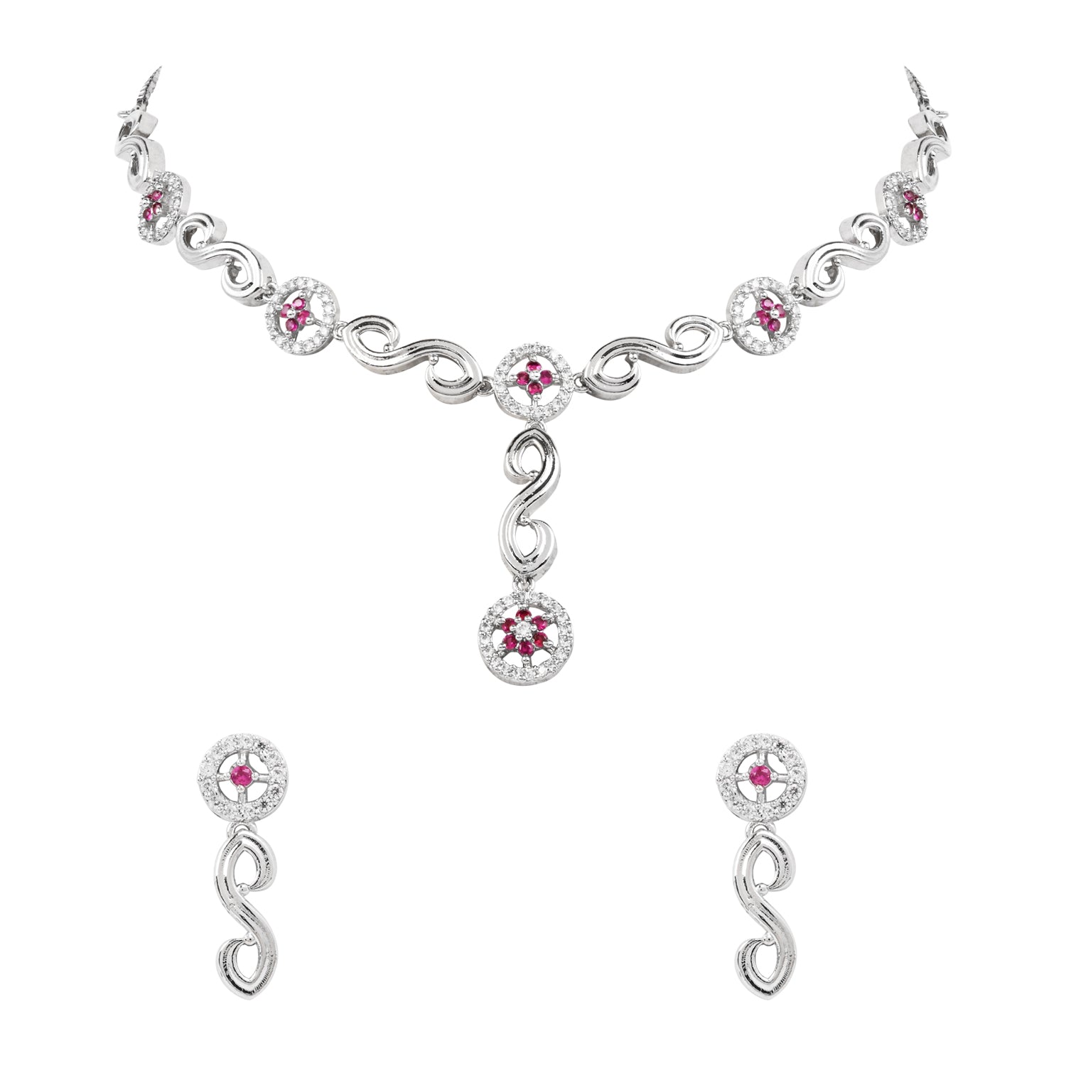 Aleena - Silver Pink Necklace Set