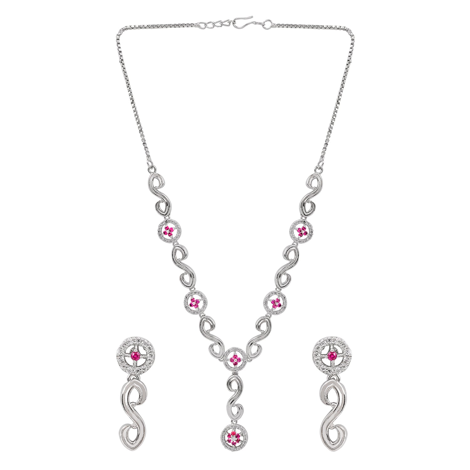 Aleena - Silver Pink Necklace Set