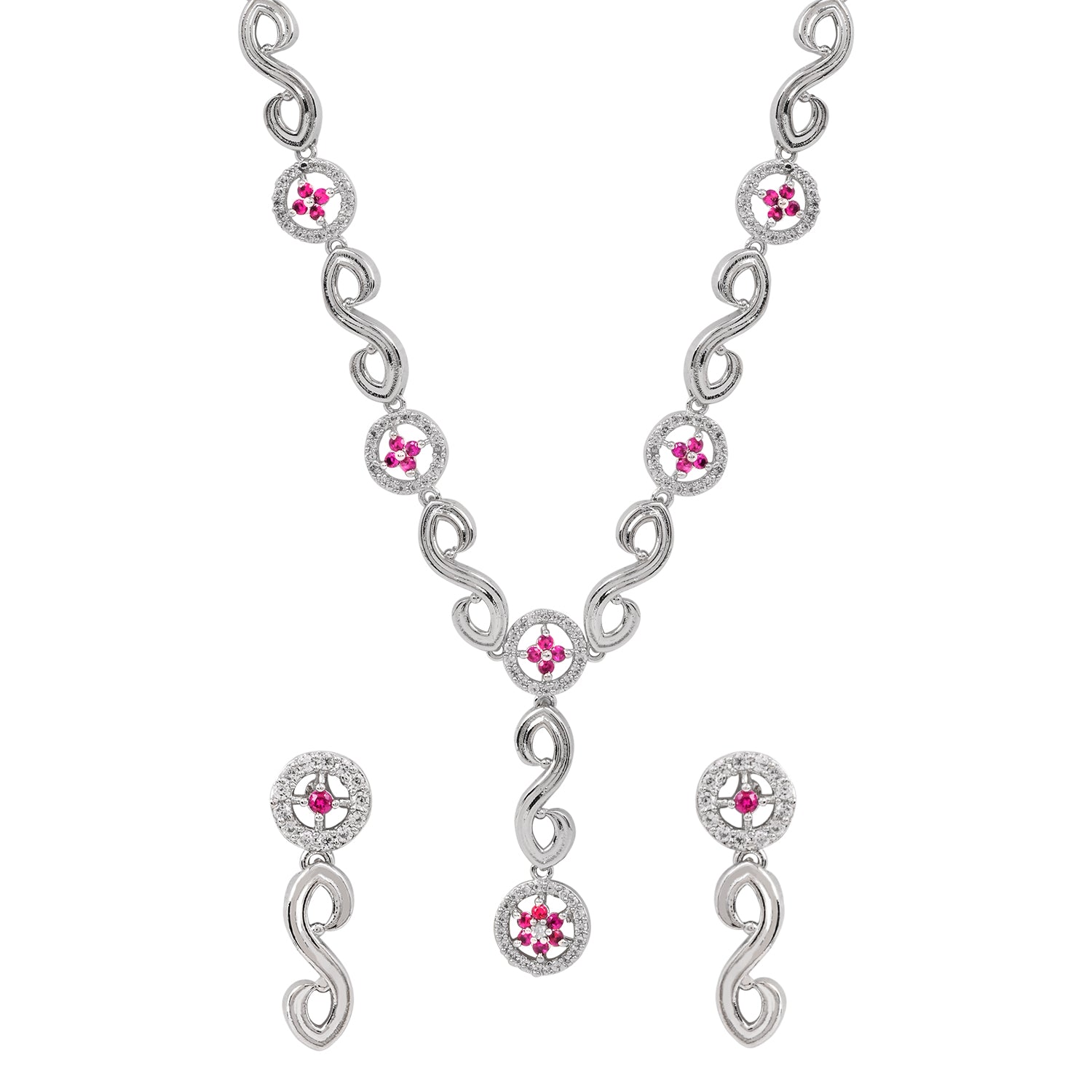 Aleena - Silver Pink Necklace Set