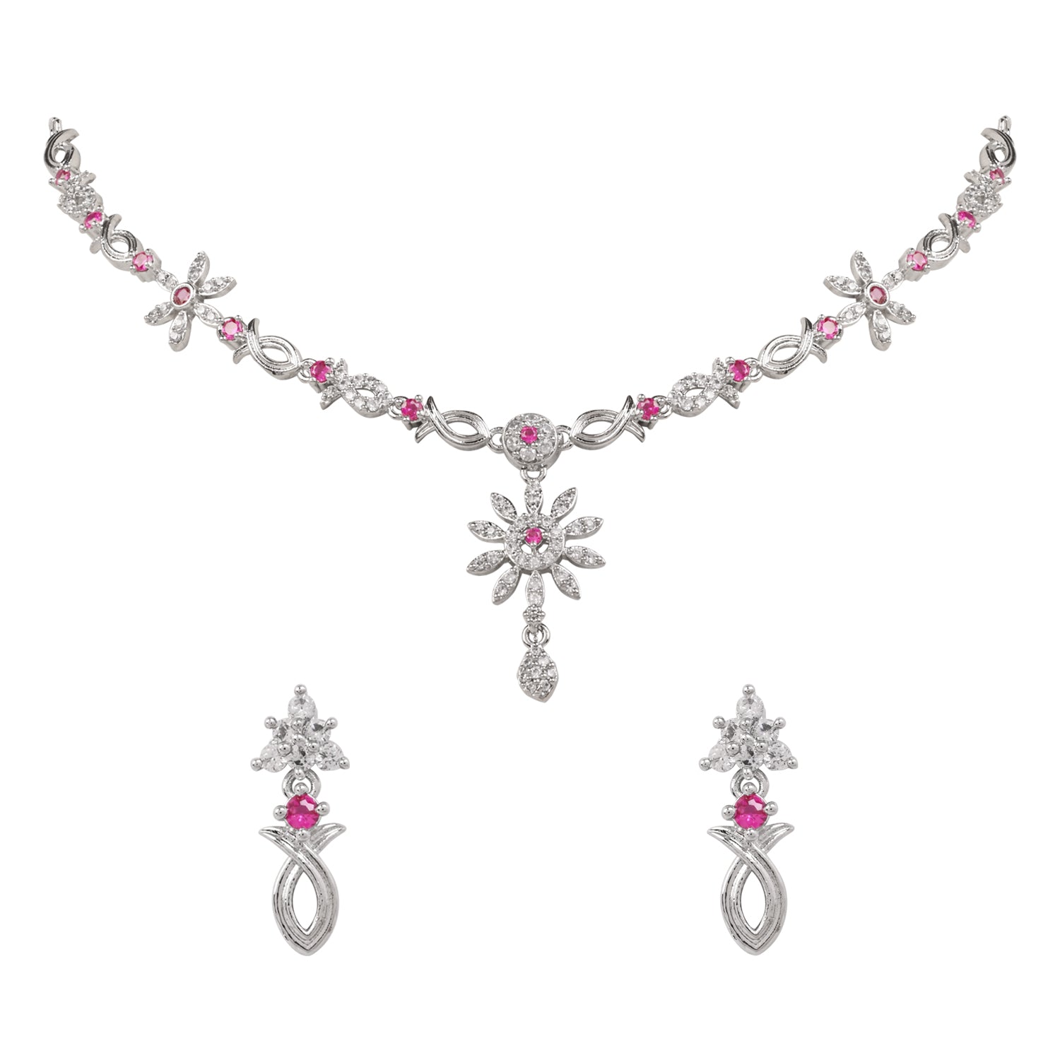 Charmi - Silver Pink Necklace Set