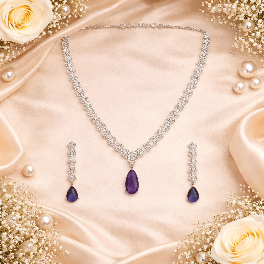 Dhanvi - Silver Blue Necklace Set