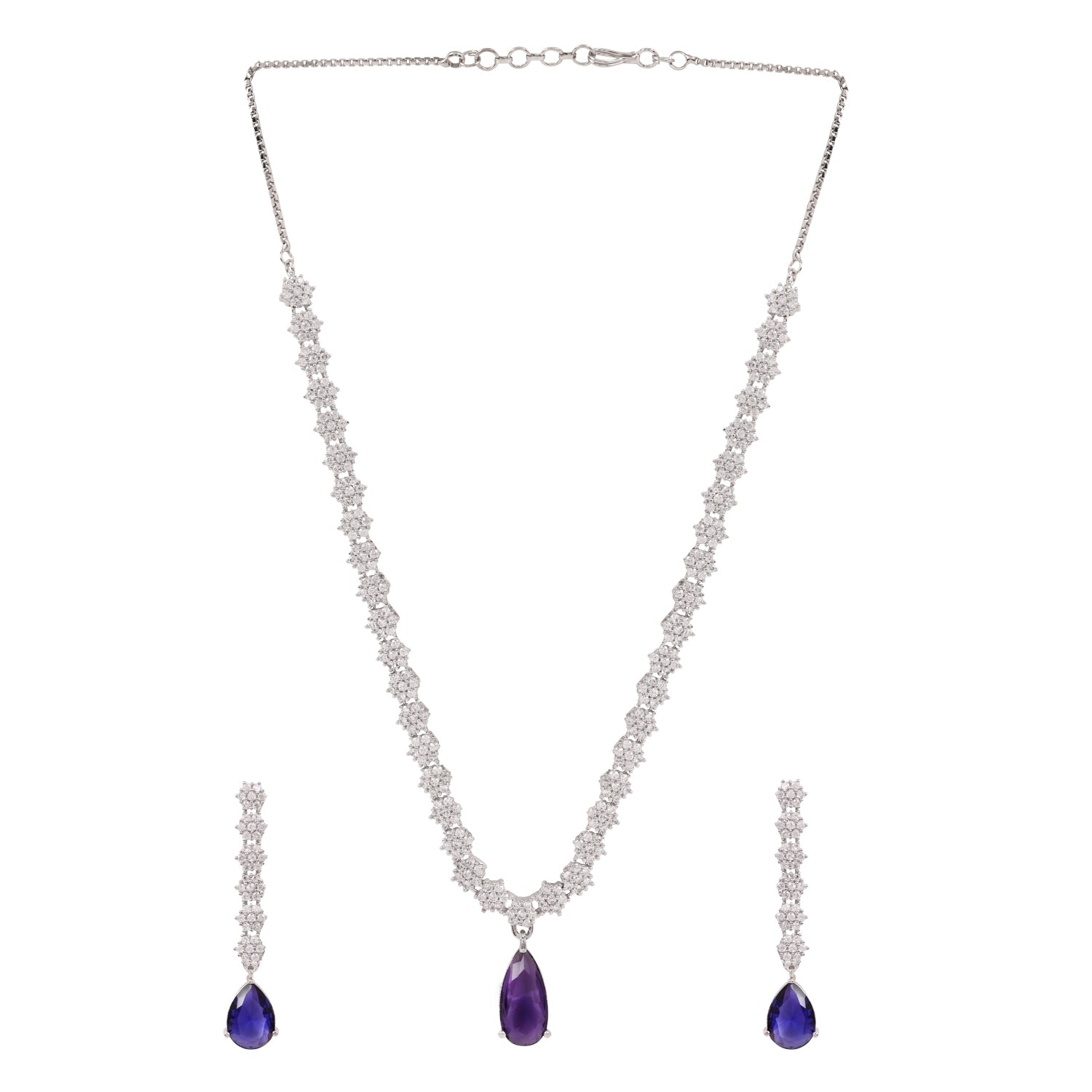 Dhanvi - Silver Blue Necklace Set