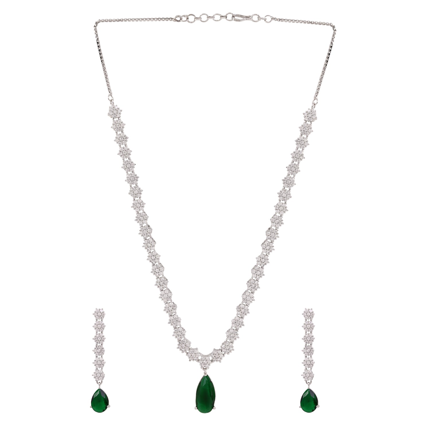Dhanvi - Silver Green Necklace Set
