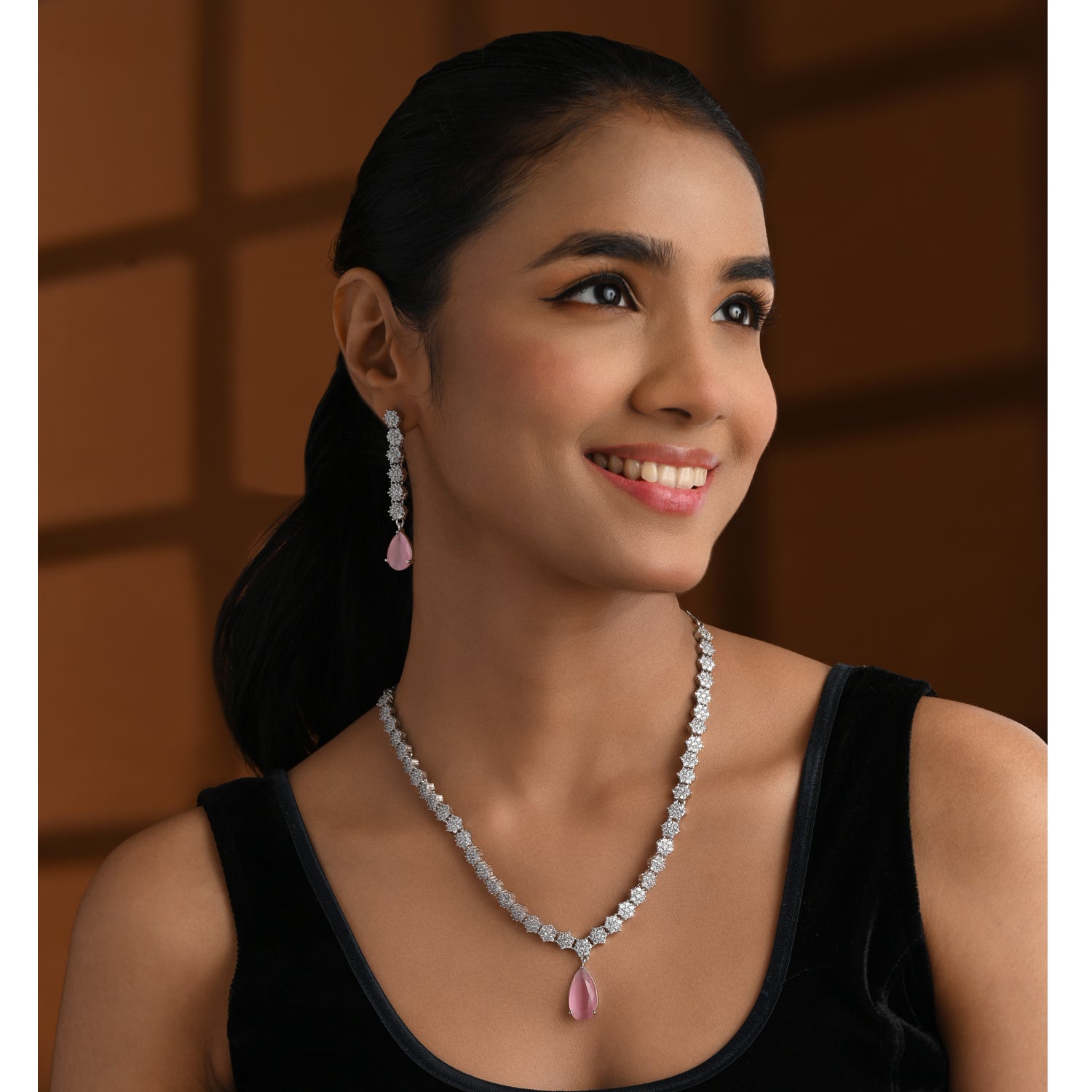 Dhanvi - Silver Pink Necklace Set