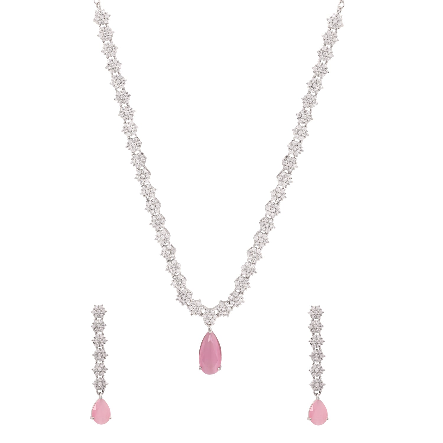 Dhanvi - Silver Pink Necklace Set