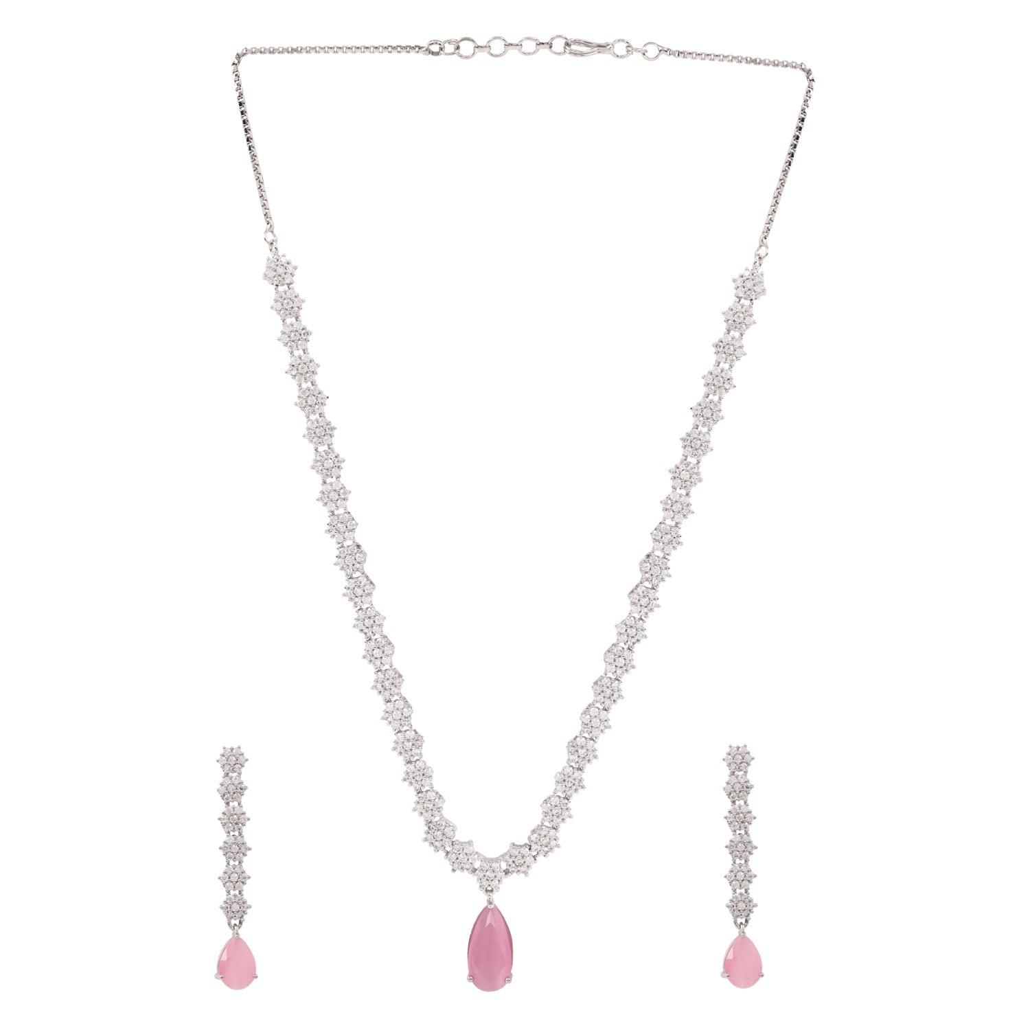 Dhanvi - Silver Pink Necklace Set