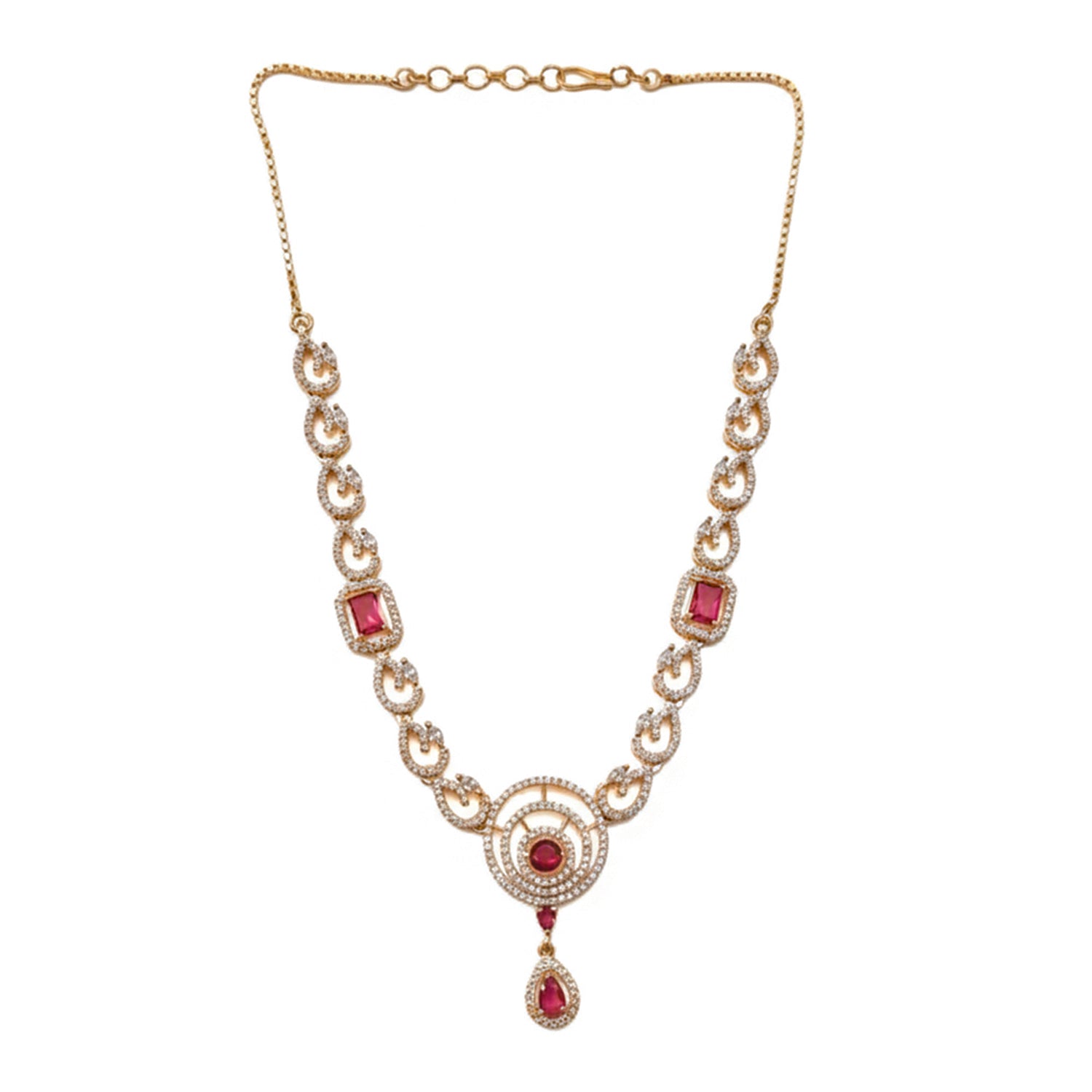 Millie- Ruby Necklace Set with American diamond Style detailing