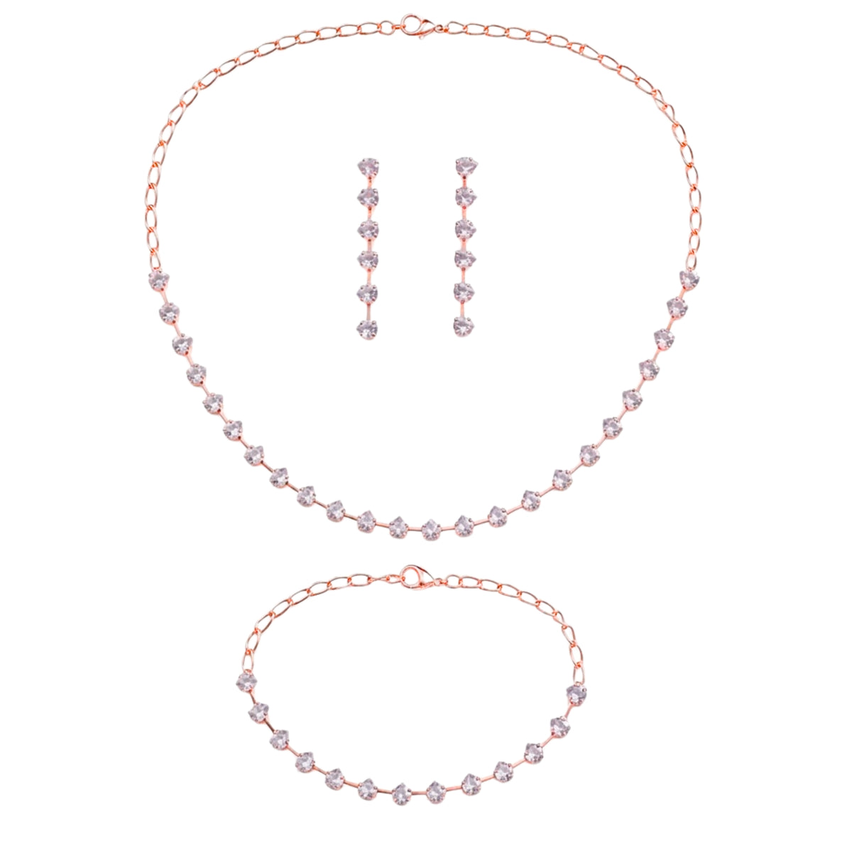 Roselle - Rose Gold cubic Zirconia Necklace Set with Bracelet