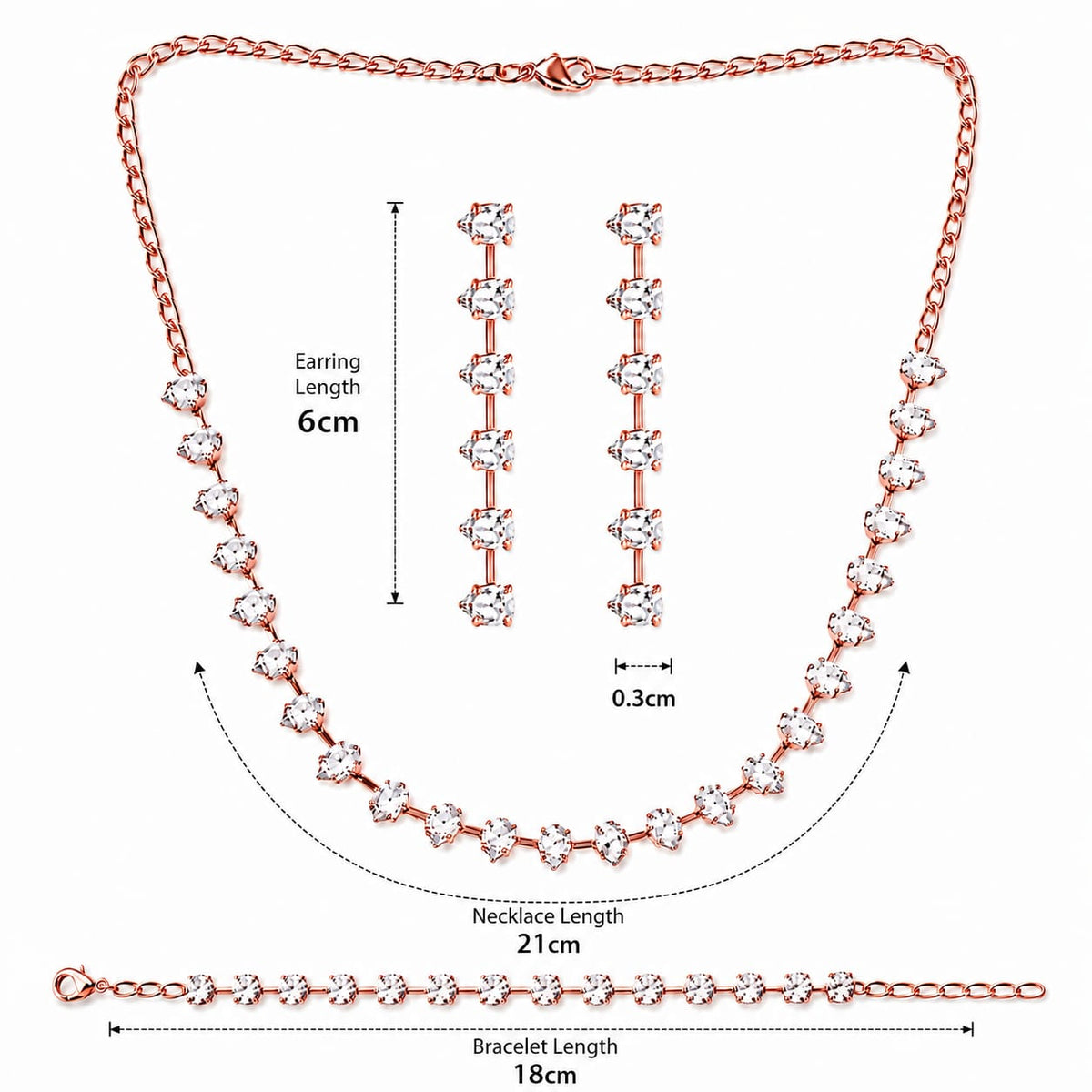 Roselle - Rose Gold cubic Zirconia Necklace Set with Bracelet