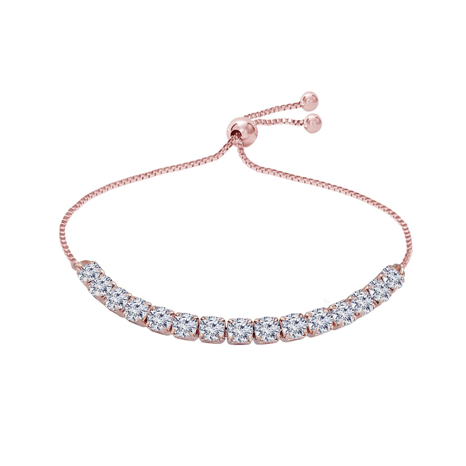 (Pack of 3) Rose Gold Cubic Zirconia Adjustable Bracelet