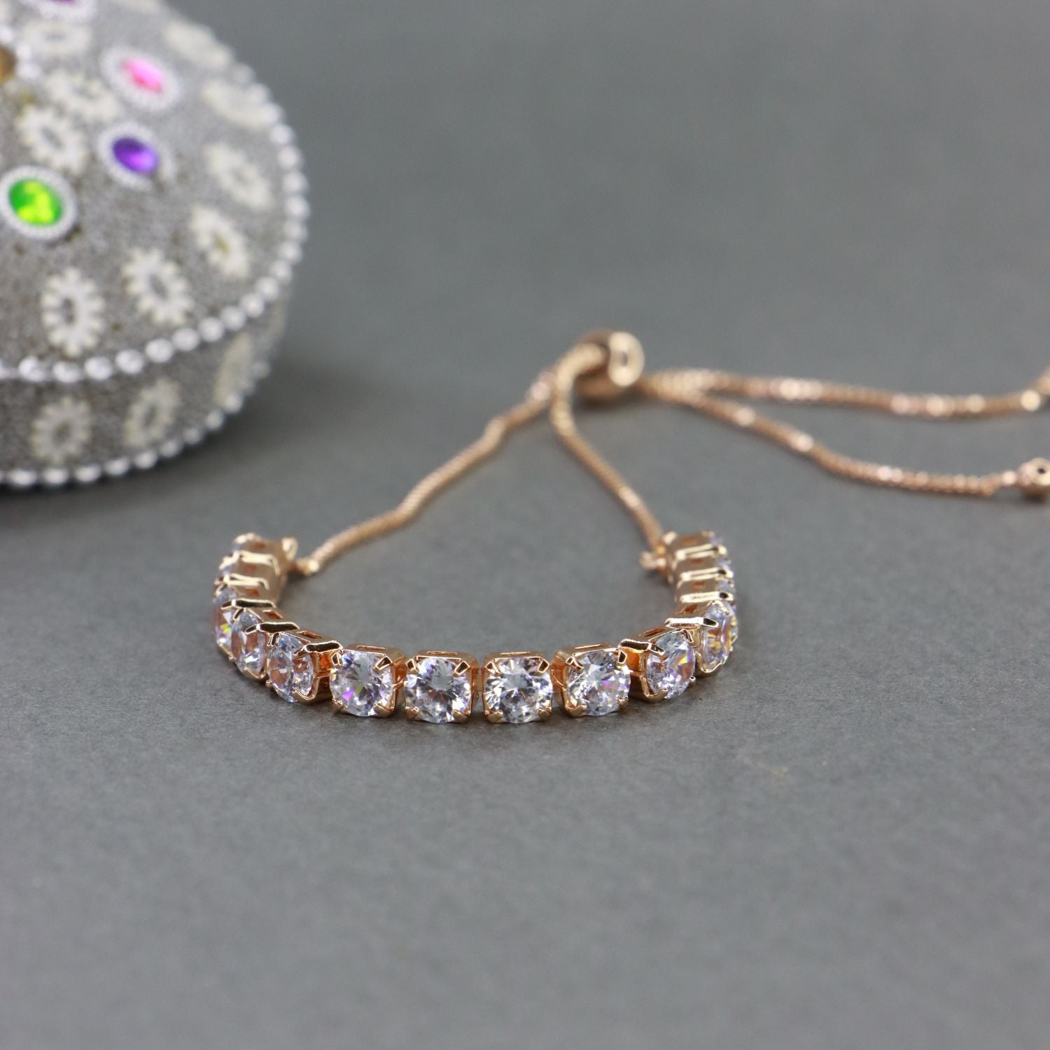 (Pack of 3) Rose Gold Cubic Zirconia Adjustable Bracelet