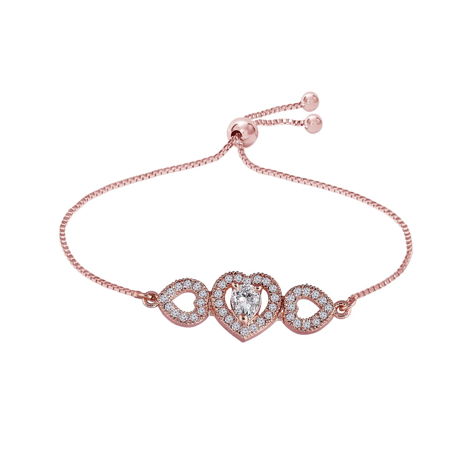 (Pack of 3) Rose Gold Cubic Zirconia Adjustable Bracelet