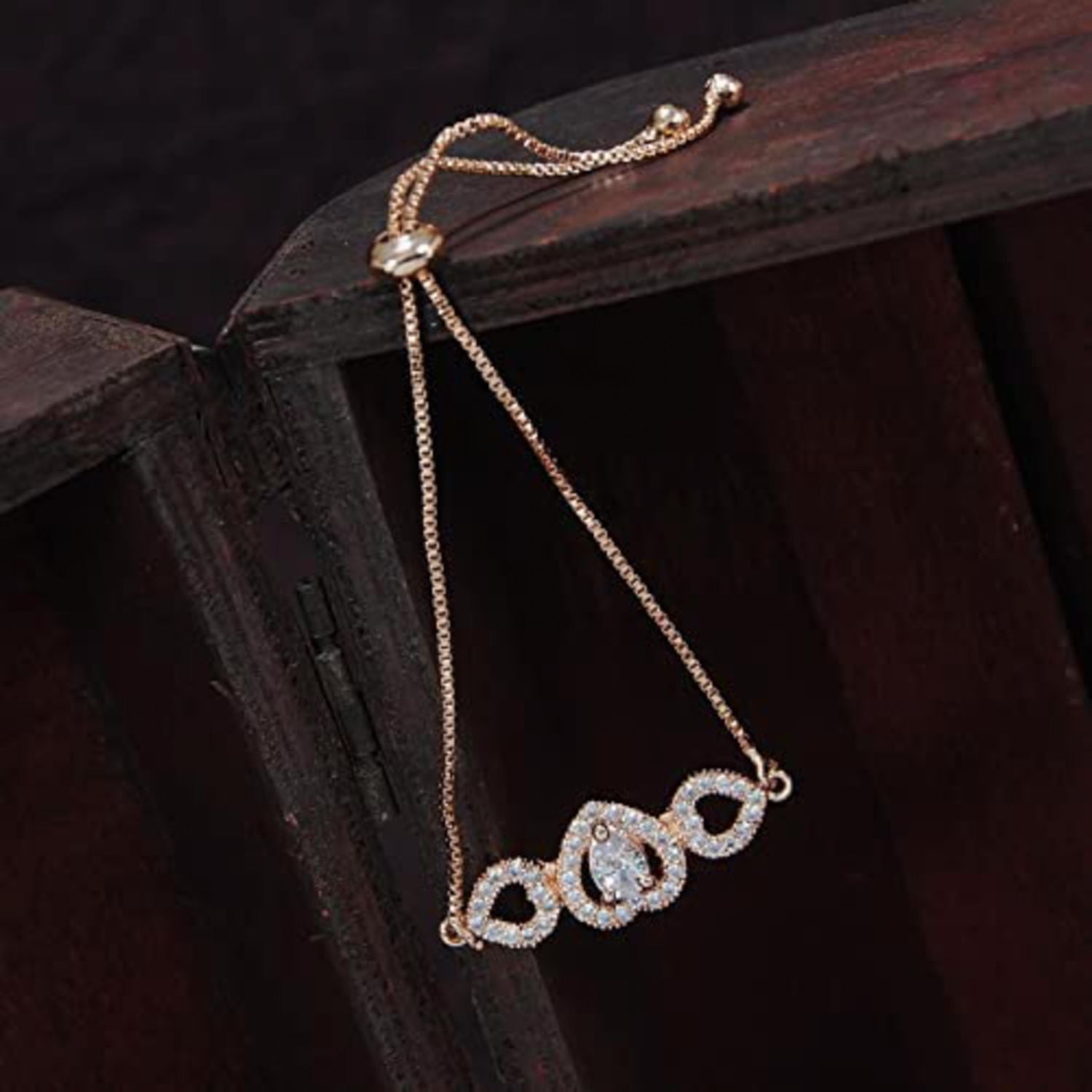 (Pack of 3) Rose Gold Cubic Zirconia Adjustable Bracelet