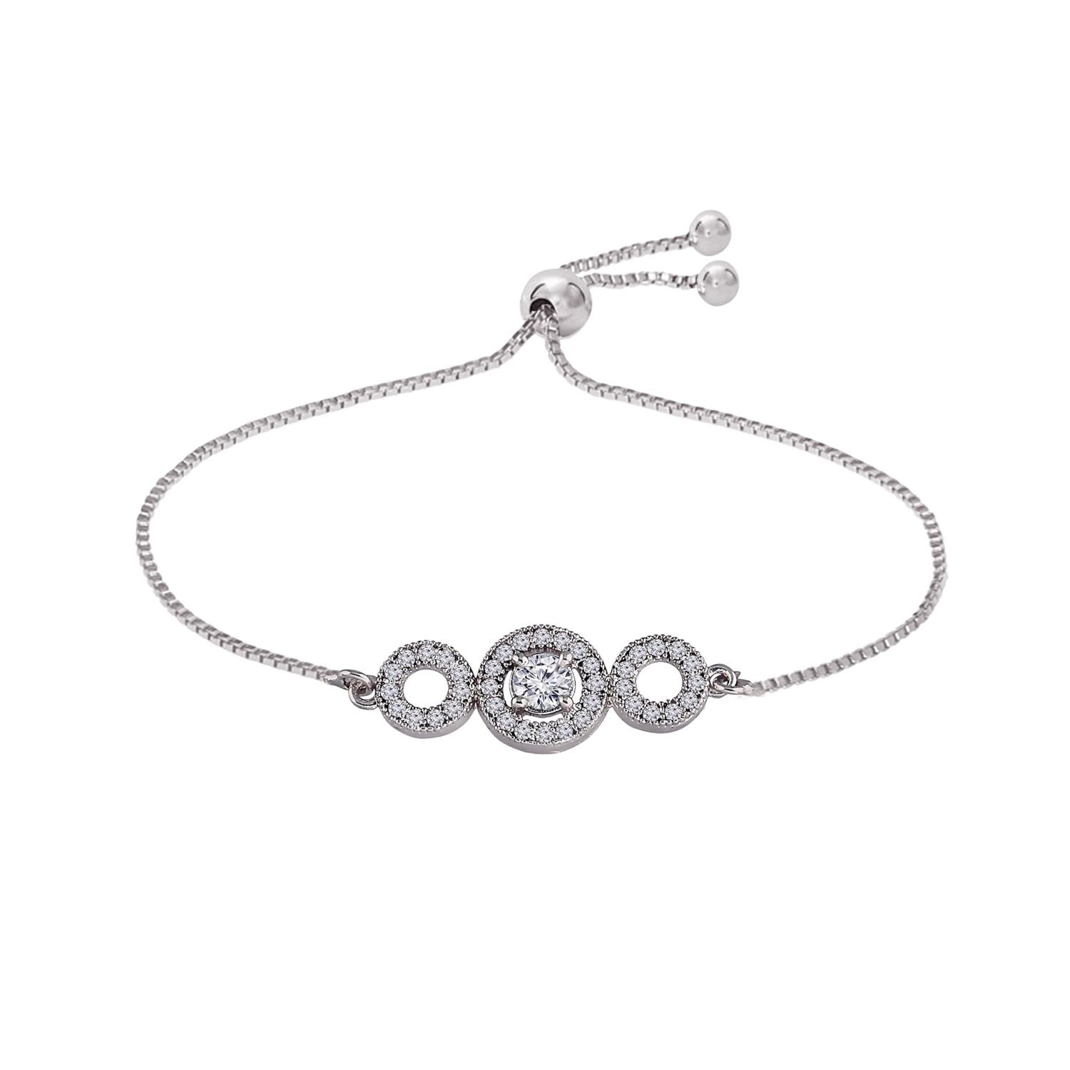 Silver Cubic Zirconia Pendant Set & Adjustable Bracelet