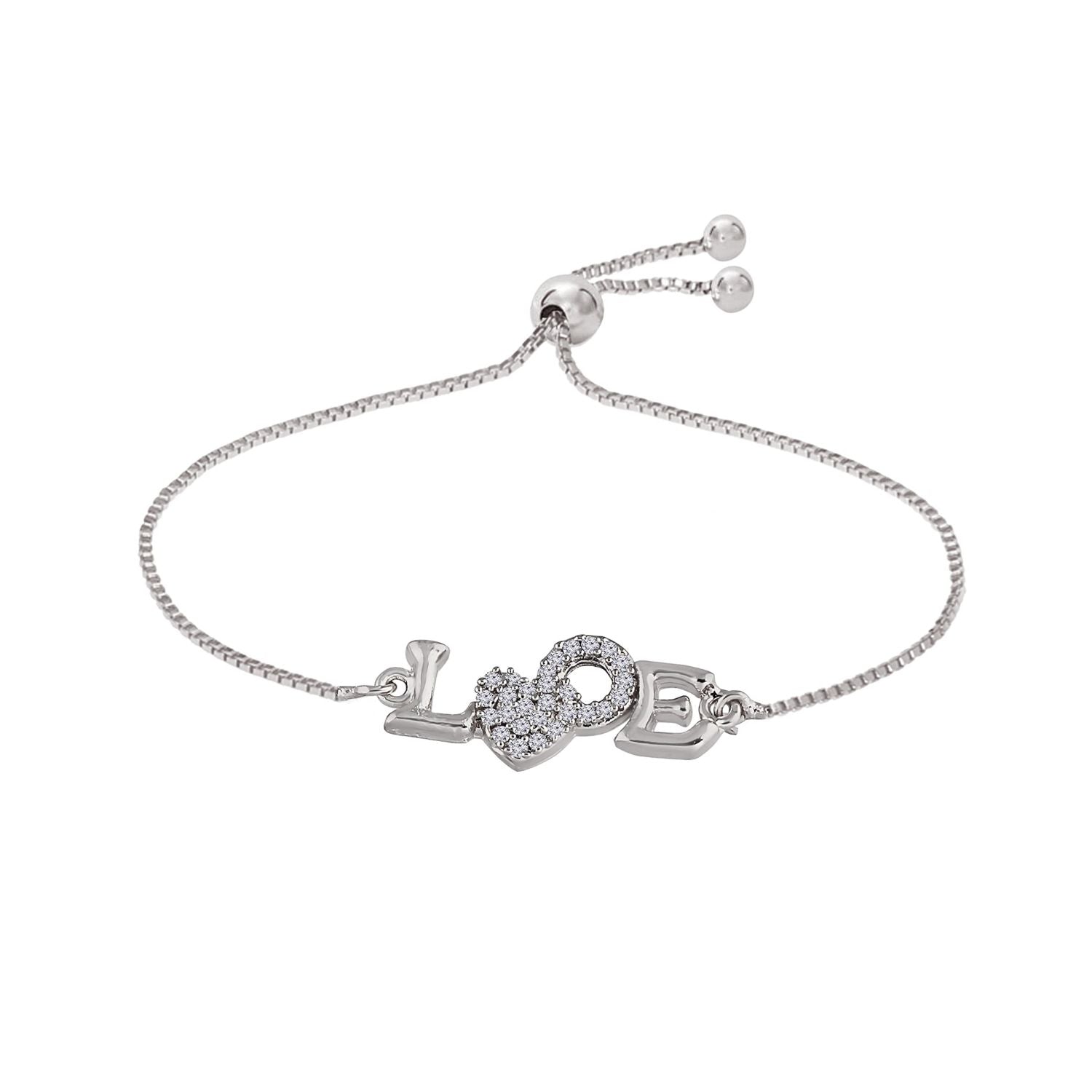 (Pack of 2) Silver Plated Cubic Zirconia Adjustable Bracelet