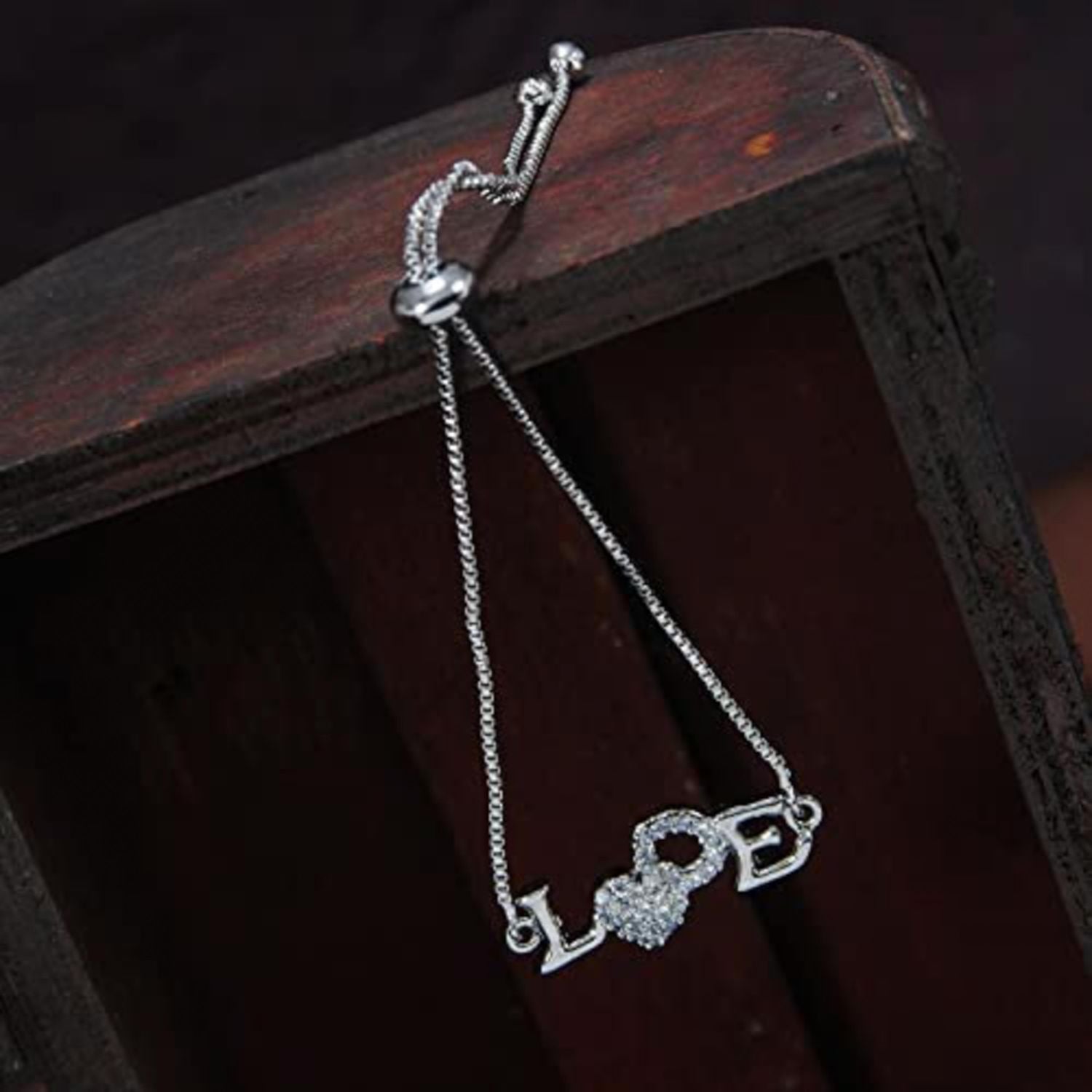 (Pack of 2) Silver Plated Cubic Zirconia Adjustable Bracelet