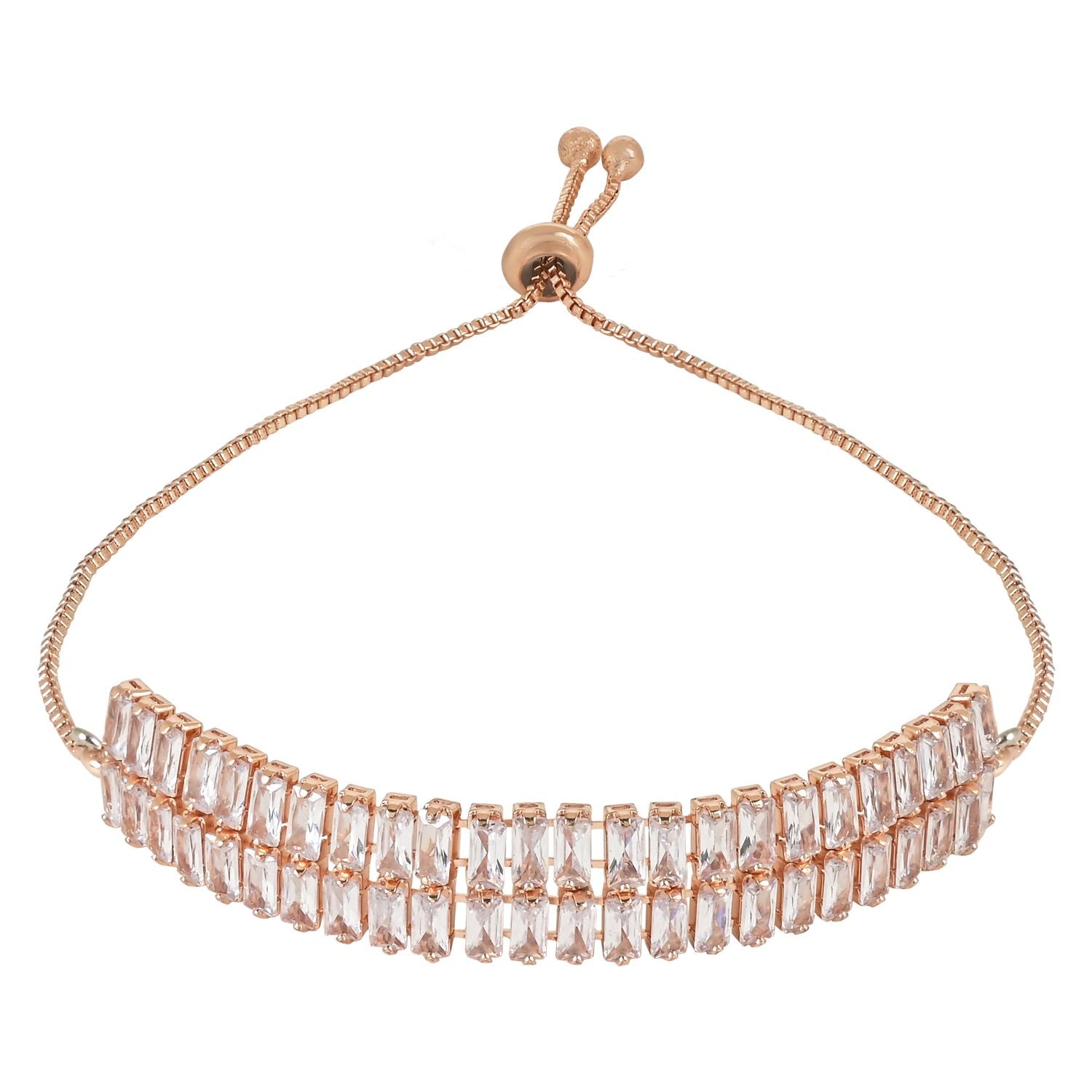 (Pack of 3) Rose Gold Cubic Zirconia Adjustable Bracelet