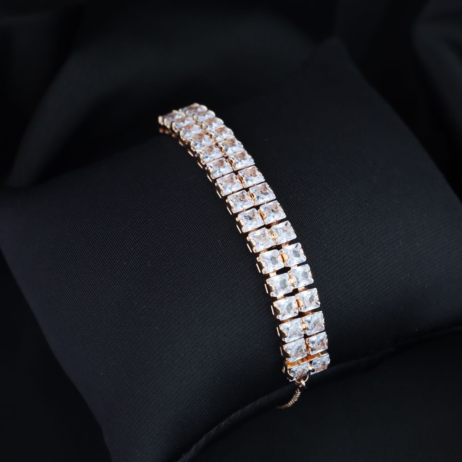 (Pack of 3) Rose Gold Cubic Zirconia Adjustable Bracelet