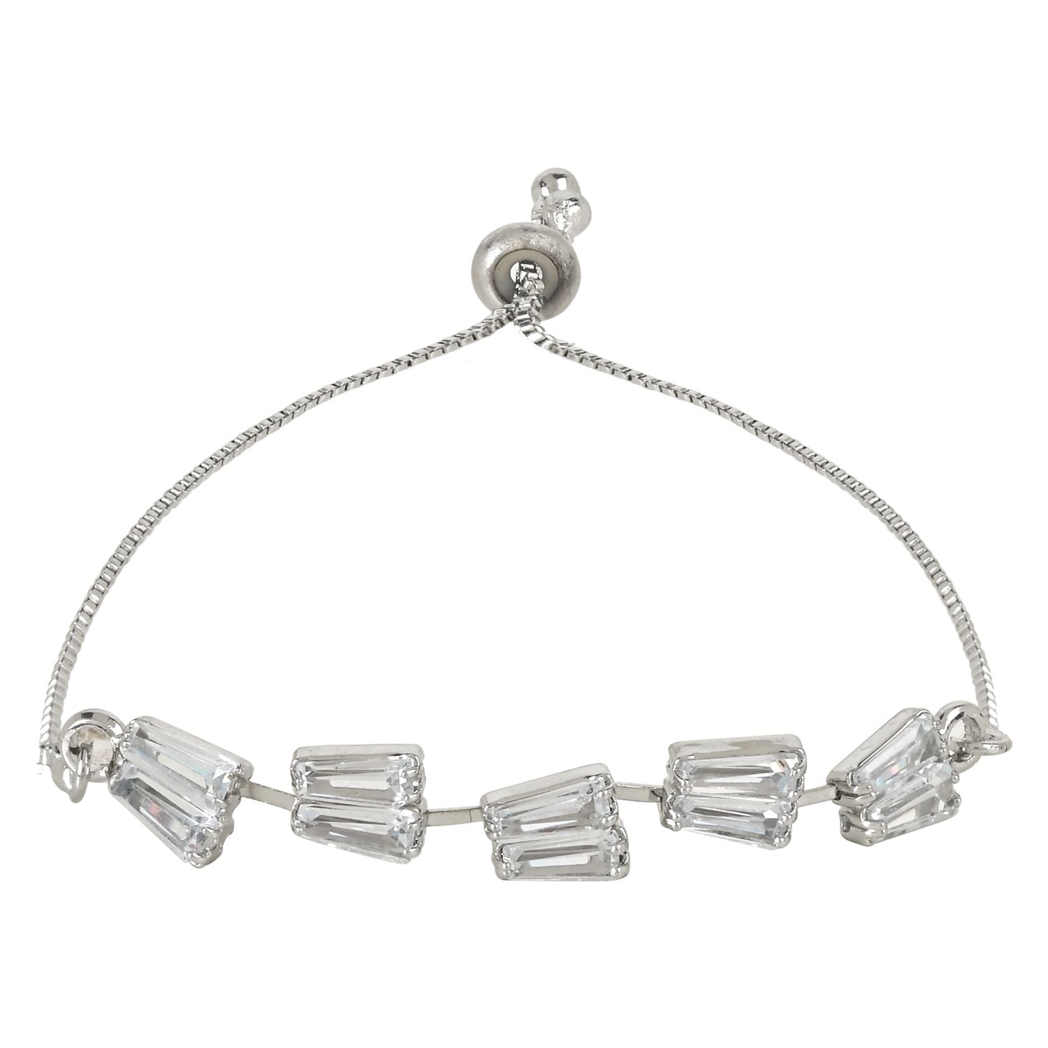 (Pack of 3) Silver & Rose Gold Cubic Zirconia Adjustable Bracelet
