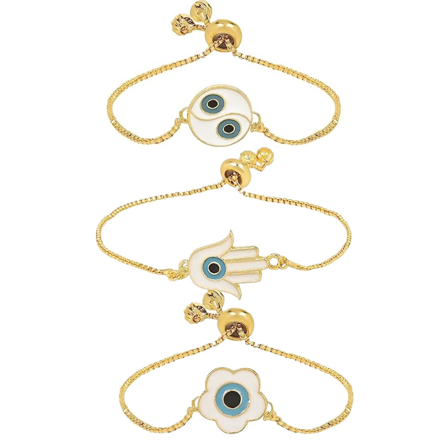 (Pack of 3) Round, Floral & Hamsa Shape Enamel Bracelet