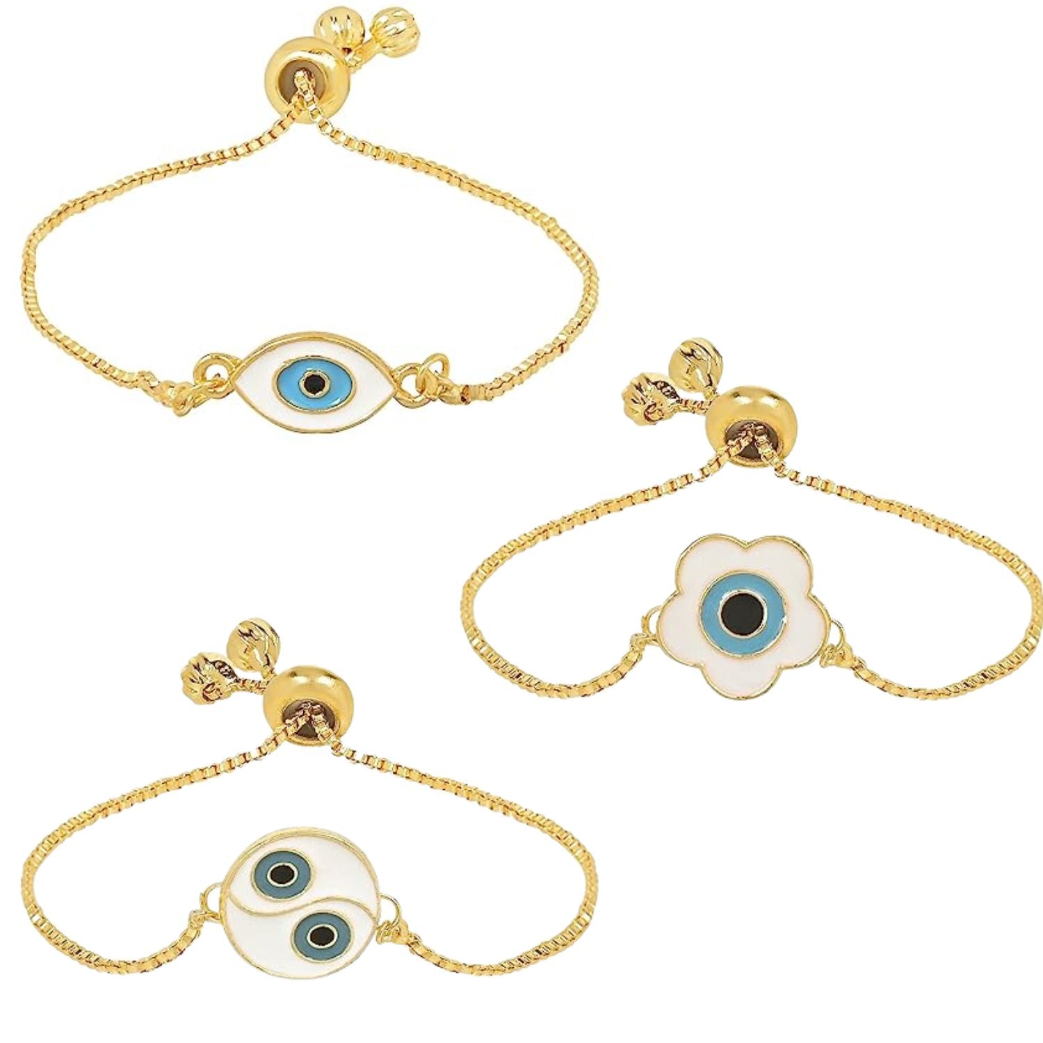 (Pack of 3) Round, Floral & Hamsa Shape Enamel Bracelet