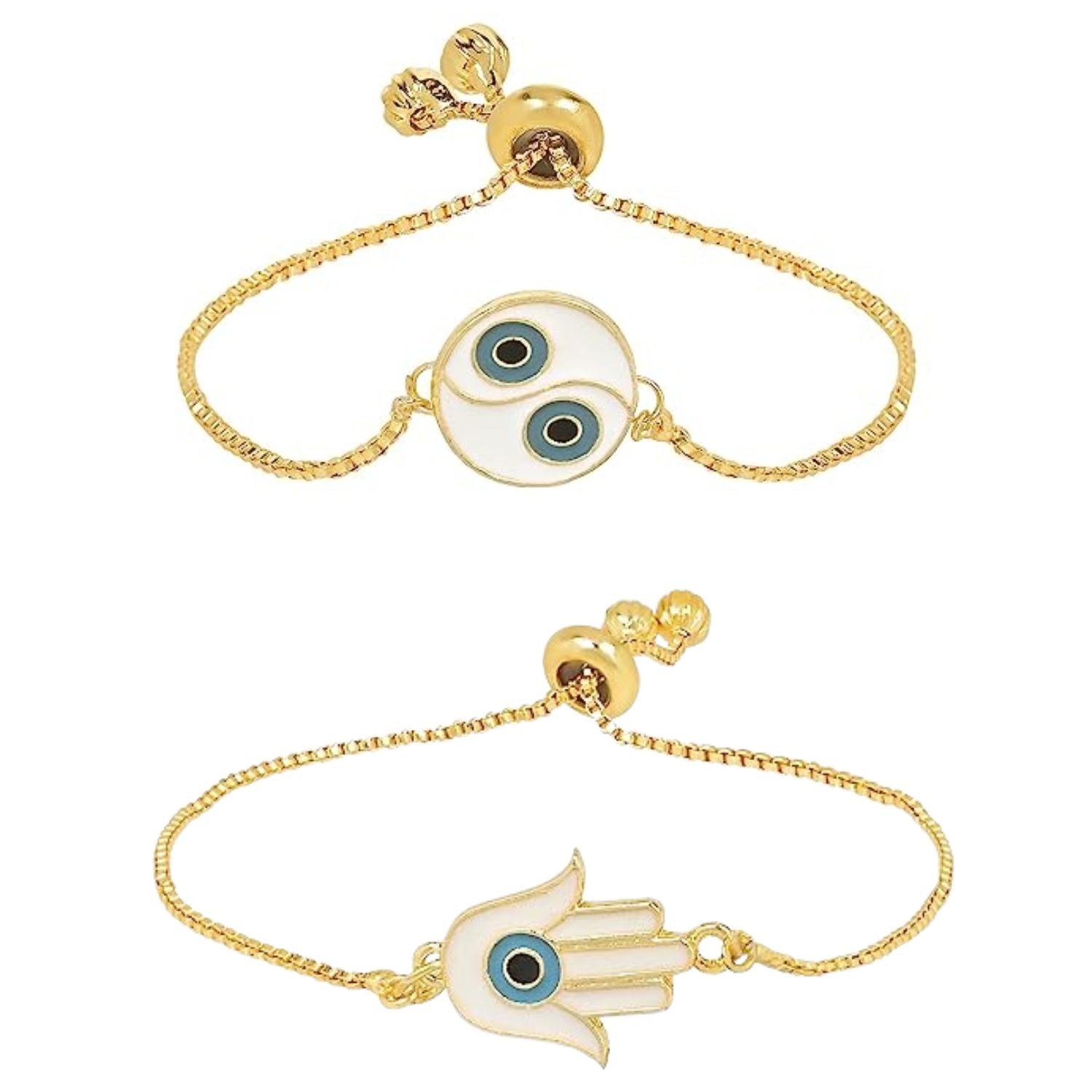 (Pack of 2) Round & Hamsa Shape Enamel Bracelet