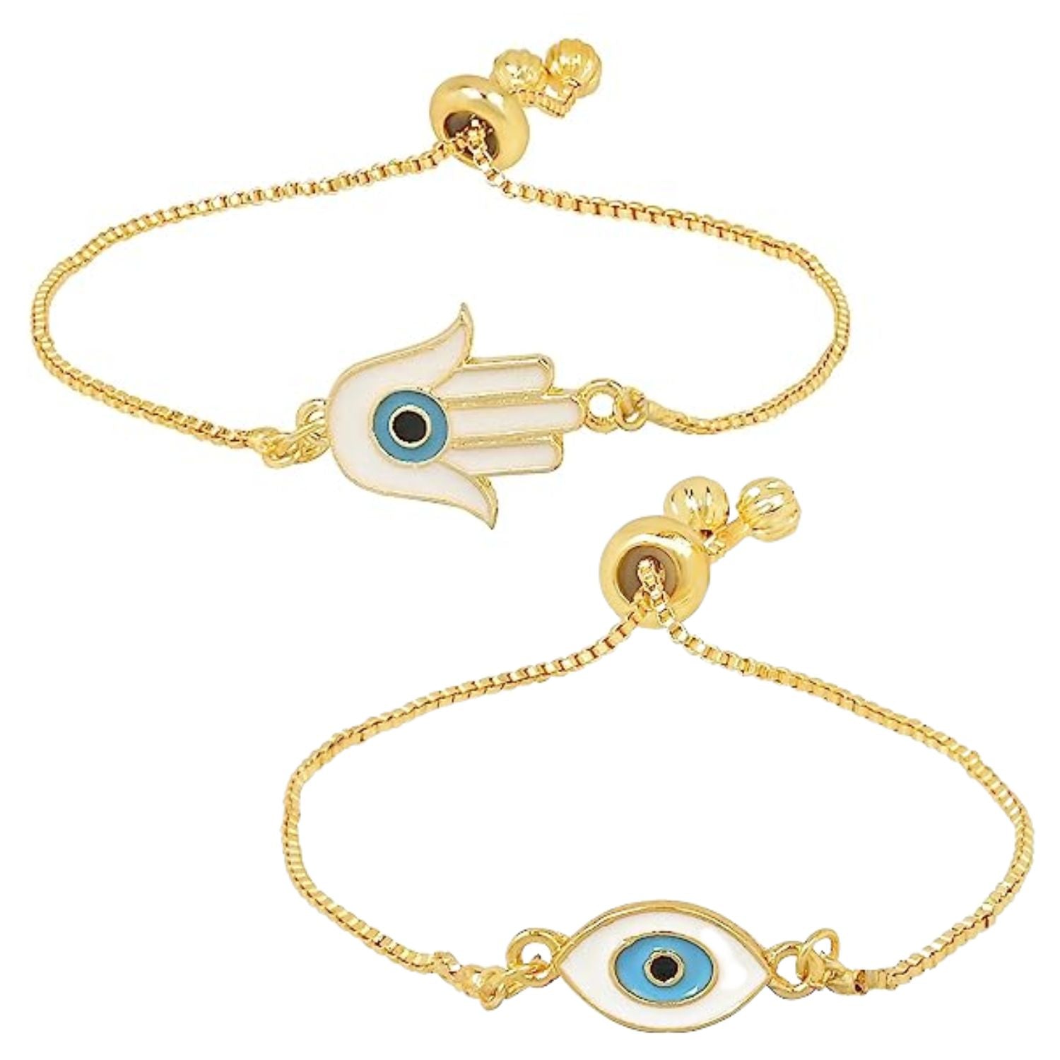 (Pack of 2) Evil Eye & Hamsa Shape Enamel Bracelet