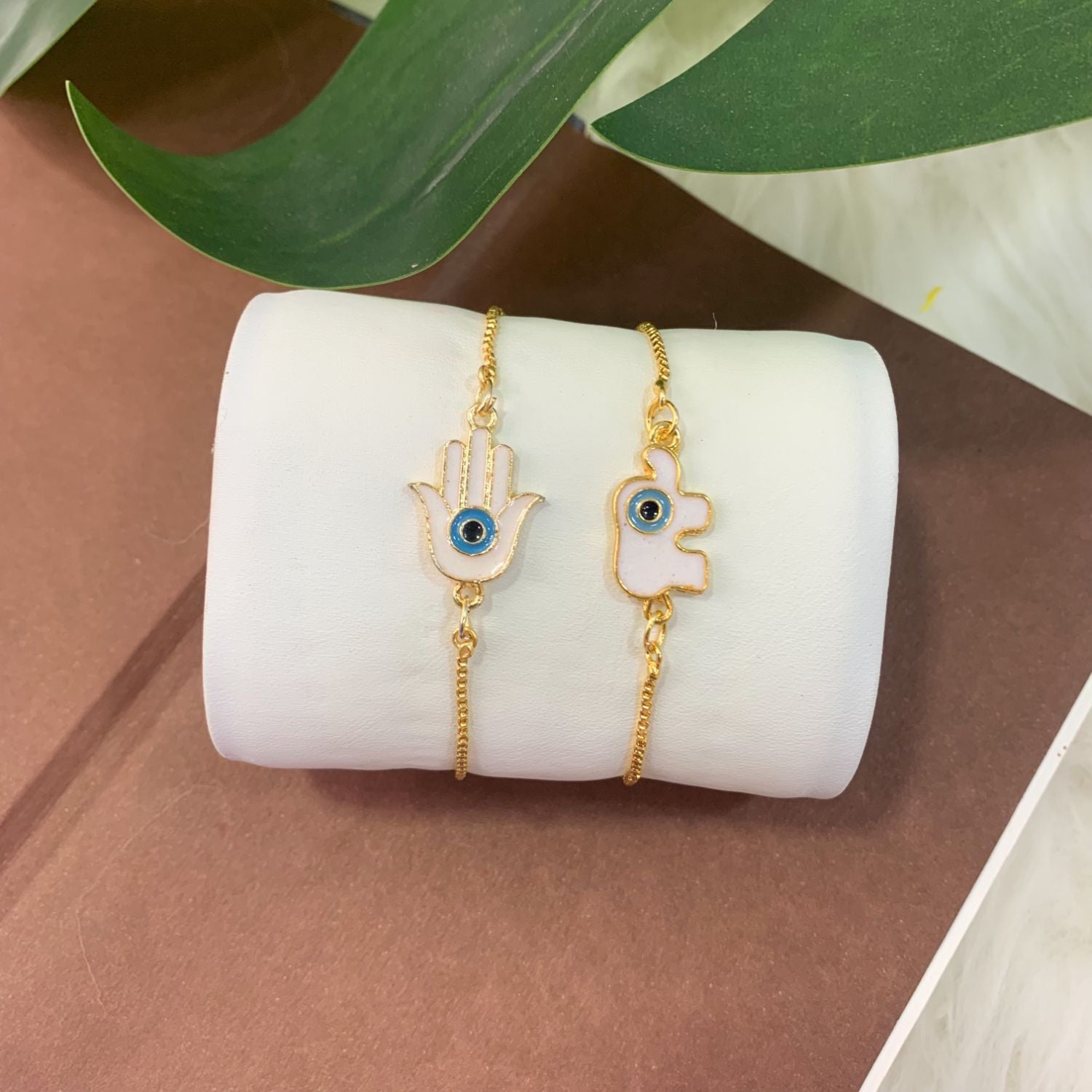 (Pack of 2) Elephant & Hamsa Shape Enamel Bracelet