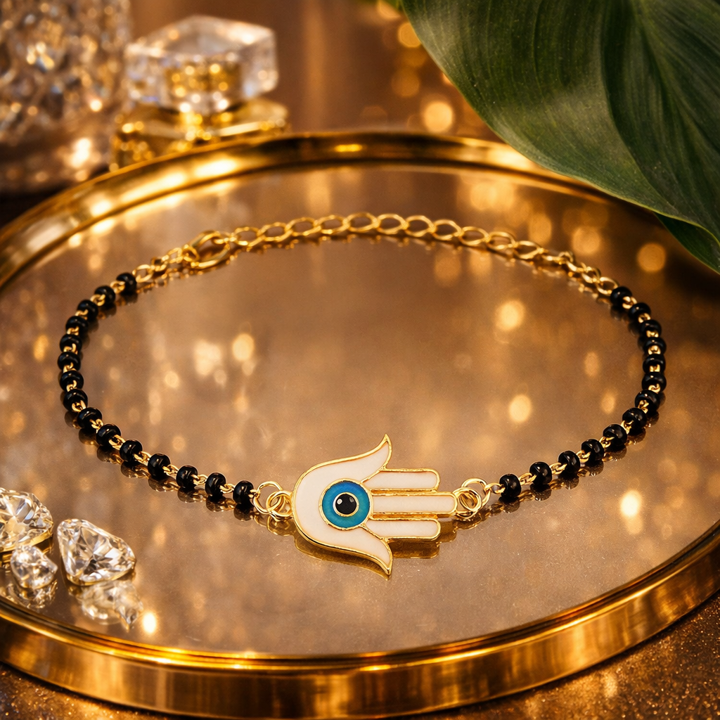 Hamsa Shape Evil Eye Mangalsutra Bracelet
