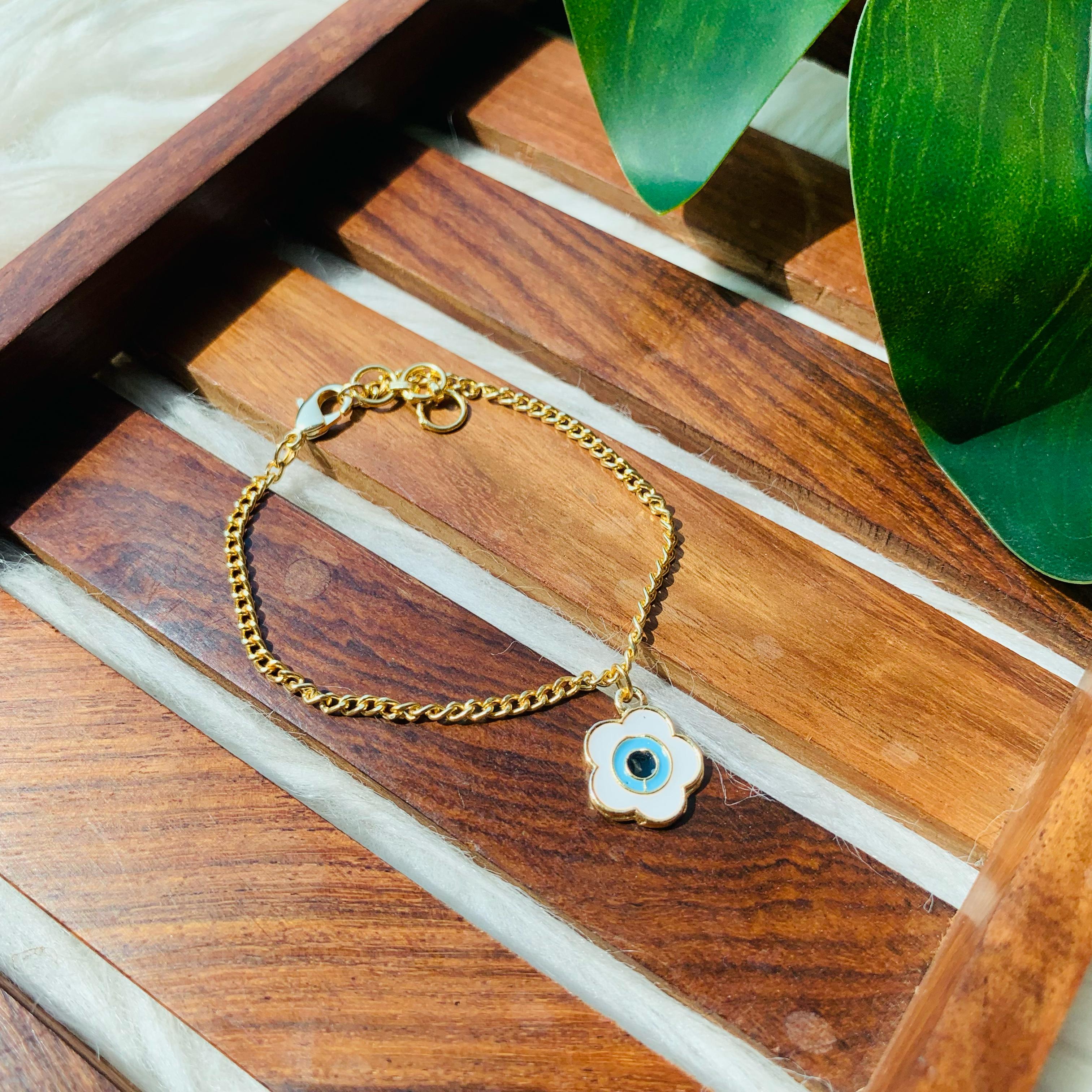 Evil Eye Flower Charm Bracelet