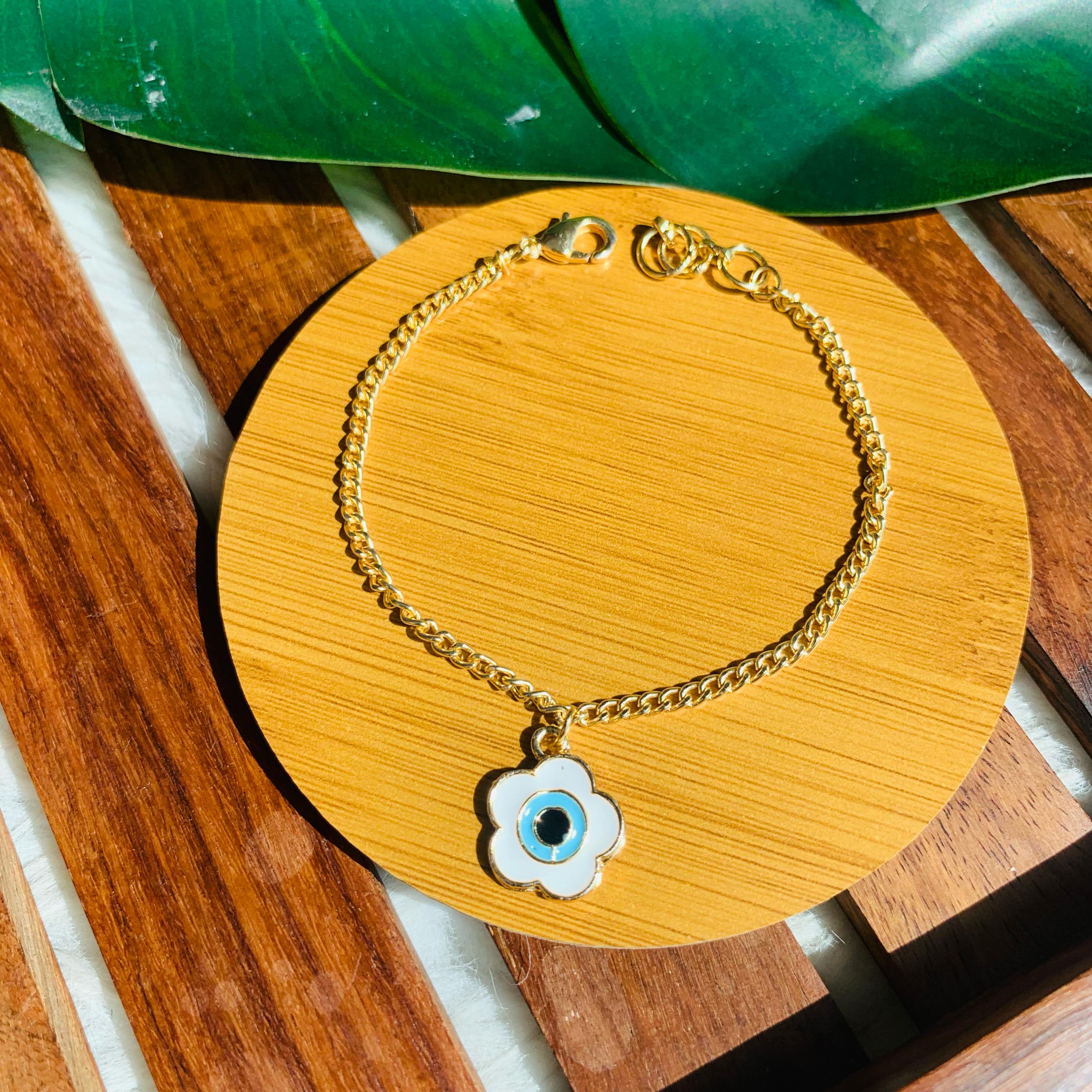Evil Eye Flower Charm Bracelet