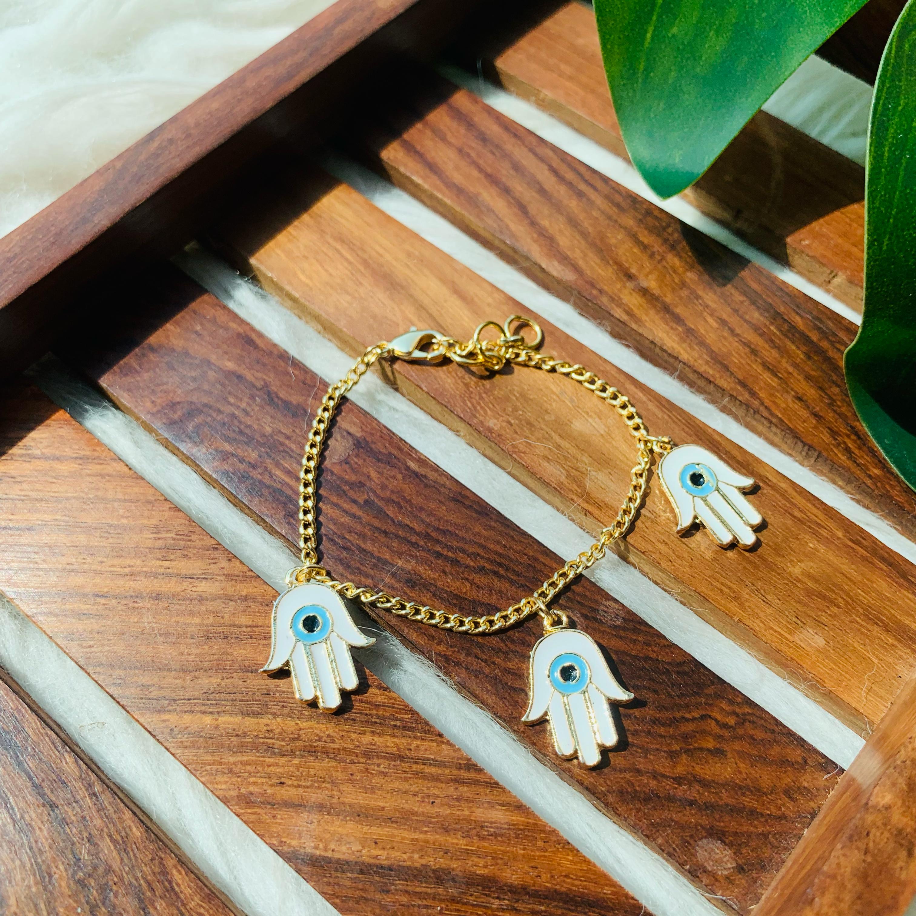 Hamsa Hand Triple Evil Eye Charm Bracelet